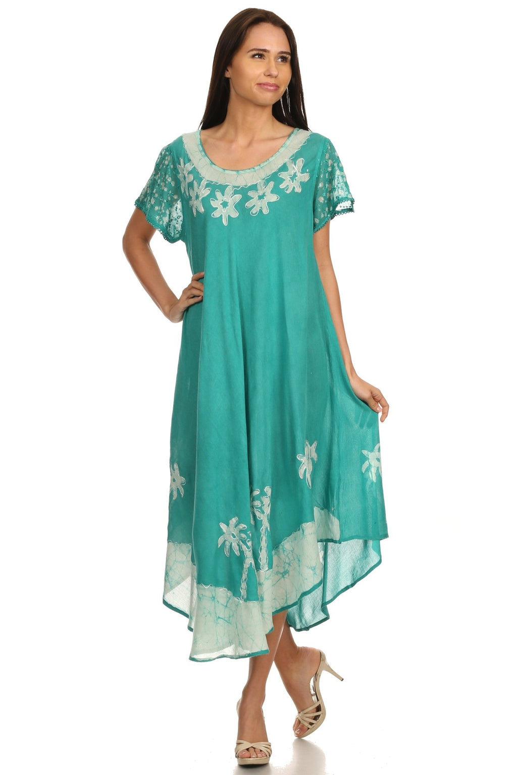Sakkas Batik Palm Tree Cap Sleeve Caftan Dress / Cover Up dresses La Vie Bien Sakkas Batik Palm Tree Cap Sleeve Caftan Dress / Cover Up