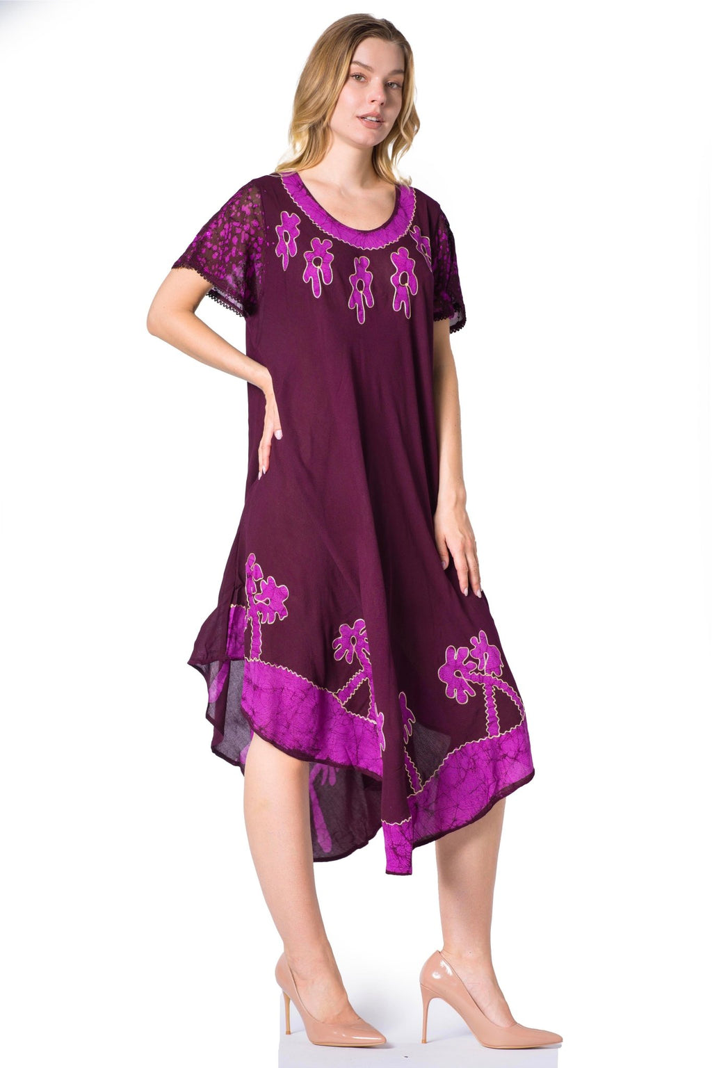 Sakkas Batik Palm Tree Cap Sleeve Caftan Dress / Cover Up dresses La Vie Bien Sakkas Batik Palm Tree Cap Sleeve Caftan Dress / Cover Up