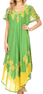 Sakkas Batik Palm Tree Cap Sleeve Caftan Dress / Cover Up dresses La Vie Bien Sakkas Batik Palm Tree Cap Sleeve Caftan Dress / Cover Up
