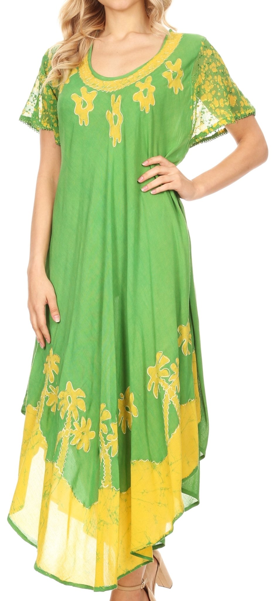 Sakkas Batik Palm Tree Cap Sleeve Caftan Dress / Cover Up dresses La Vie Bien Sakkas Batik Palm Tree Cap Sleeve Caftan Dress / Cover Up