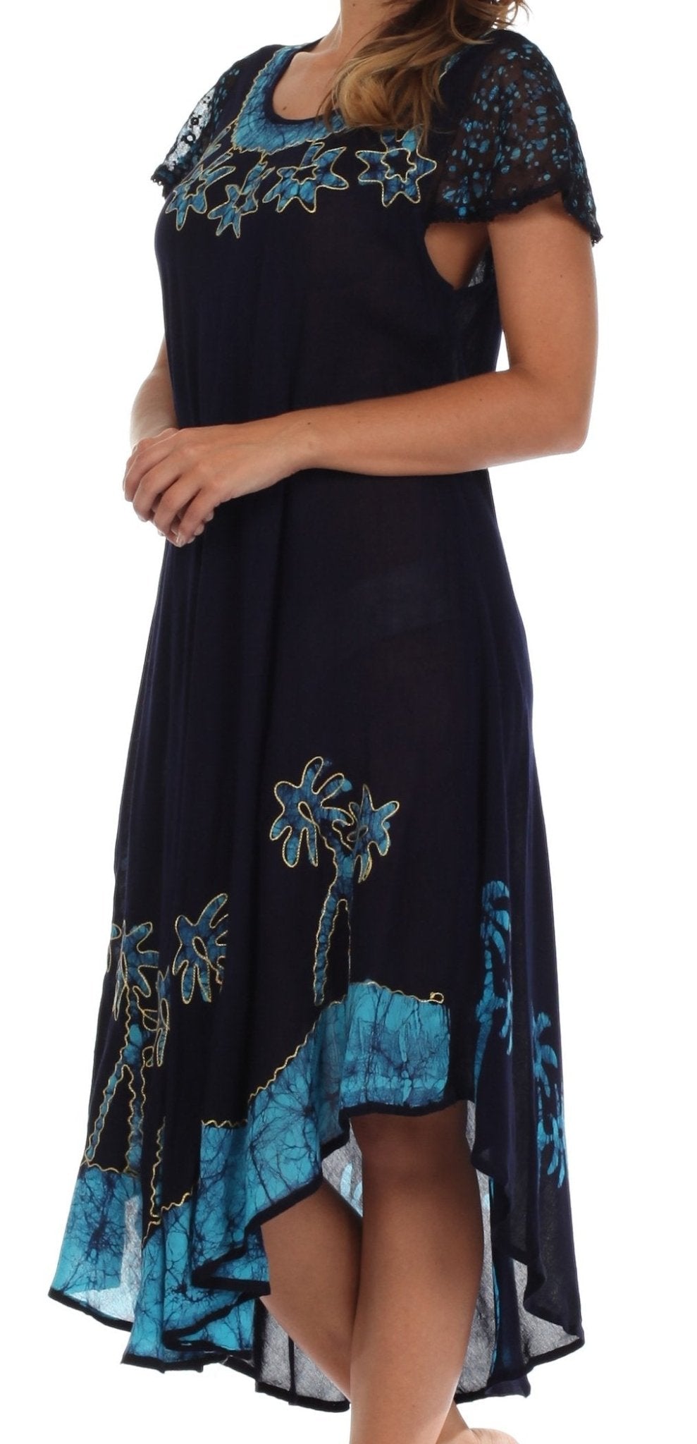 Sakkas Batik Palm Tree Cap Sleeve Caftan Dress / Cover Up dresses La Vie Bien Sakkas Batik Palm Tree Cap Sleeve Caftan Dress / Cover Up