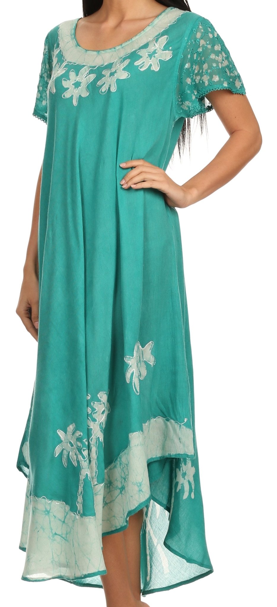 Sakkas Batik Palm Tree Cap Sleeve Caftan Dress / Cover Up dresses La Vie Bien Sakkas Batik Palm Tree Cap Sleeve Caftan Dress / Cover Up