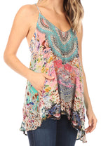 Sakkas Bette Women's Casual Boho Loose Printed Spaghetti Strap Top Tank Camisole tops La Vie Bien Sakkas Bette Women's Casual Boho Loose Printed Spaghetti Strap Top Tank Camisole