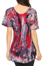 Sakkas Celia Marble Batik Short Sleeve Blouse/Top with Embroidery and Crochet tops La Vie Bien Sakkas Celia Marble Batik Short Sleeve Blouse/Top with Embroidery and Crochet