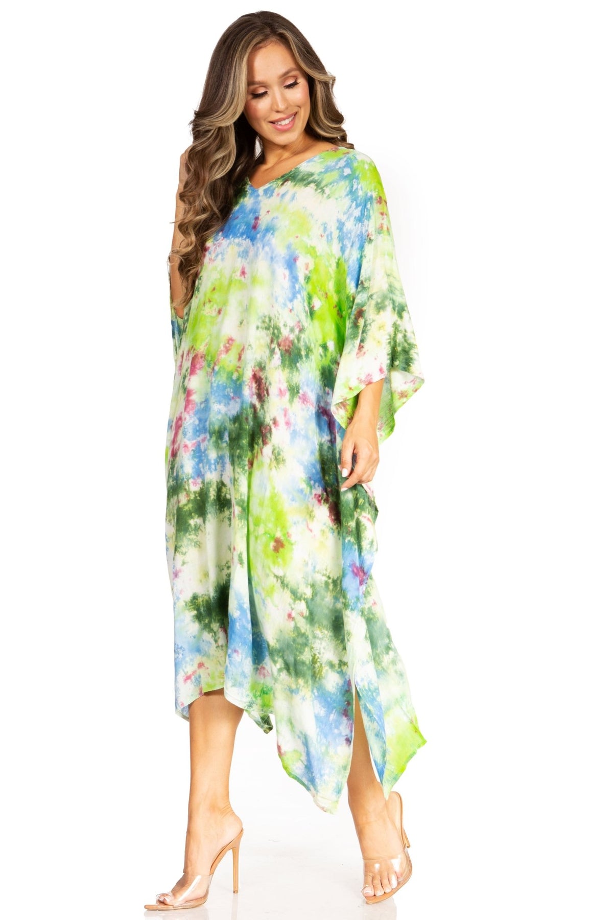 Sakkas Clementine Second Women's Tie Dye Caftan Dress/Cover Up Beach Kaftan Boho dresses La Vie Bien Sakkas Clementine Second Women's Tie Dye Caftan Dress/Cover Up Beach Kaftan Boho