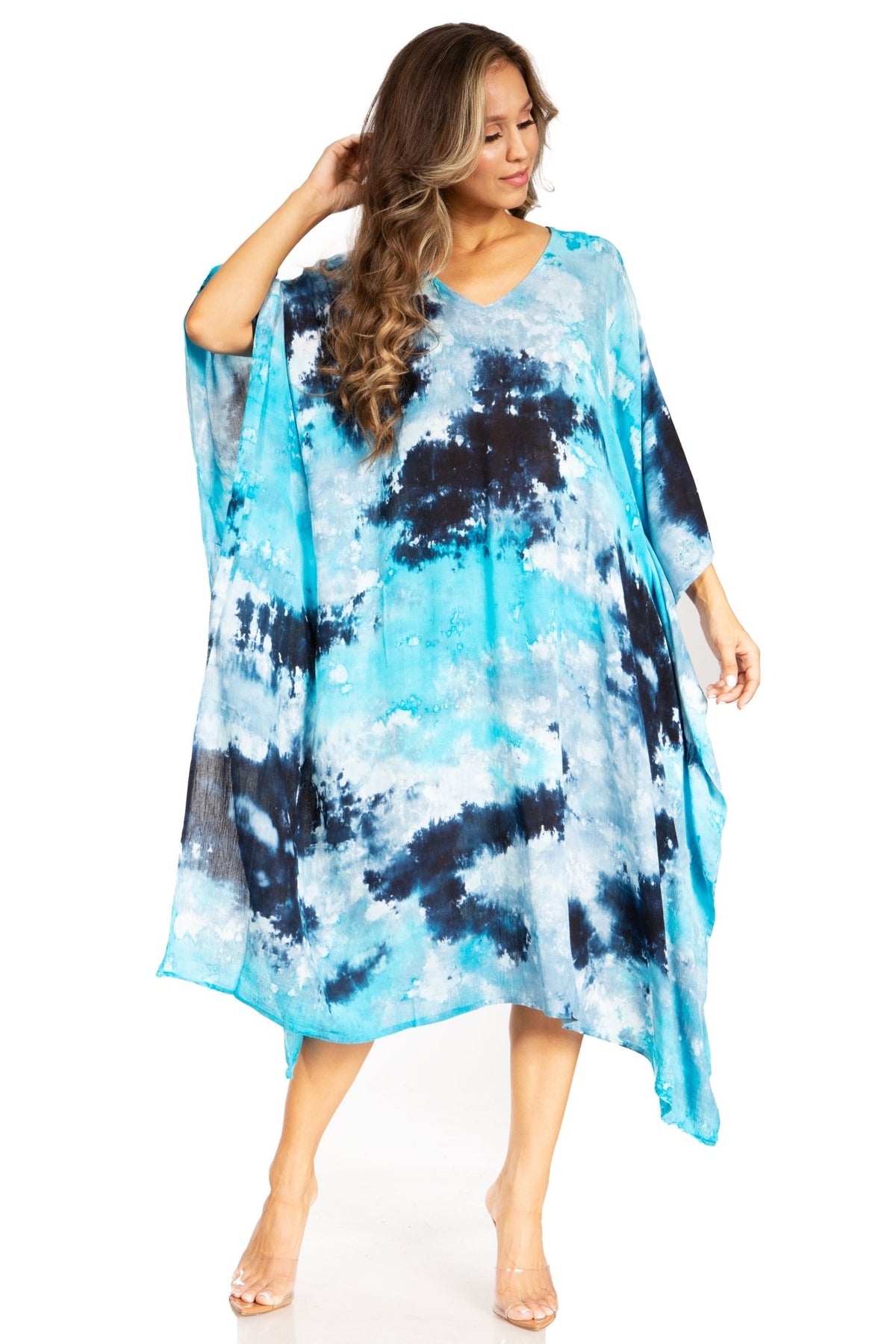 Sakkas Clementine Second Women's Tie Dye Caftan Dress/Cover Up Beach Kaftan Boho dresses La Vie Bien Sakkas Clementine Second Women's Tie Dye Caftan Dress/Cover Up Beach Kaftan Boho