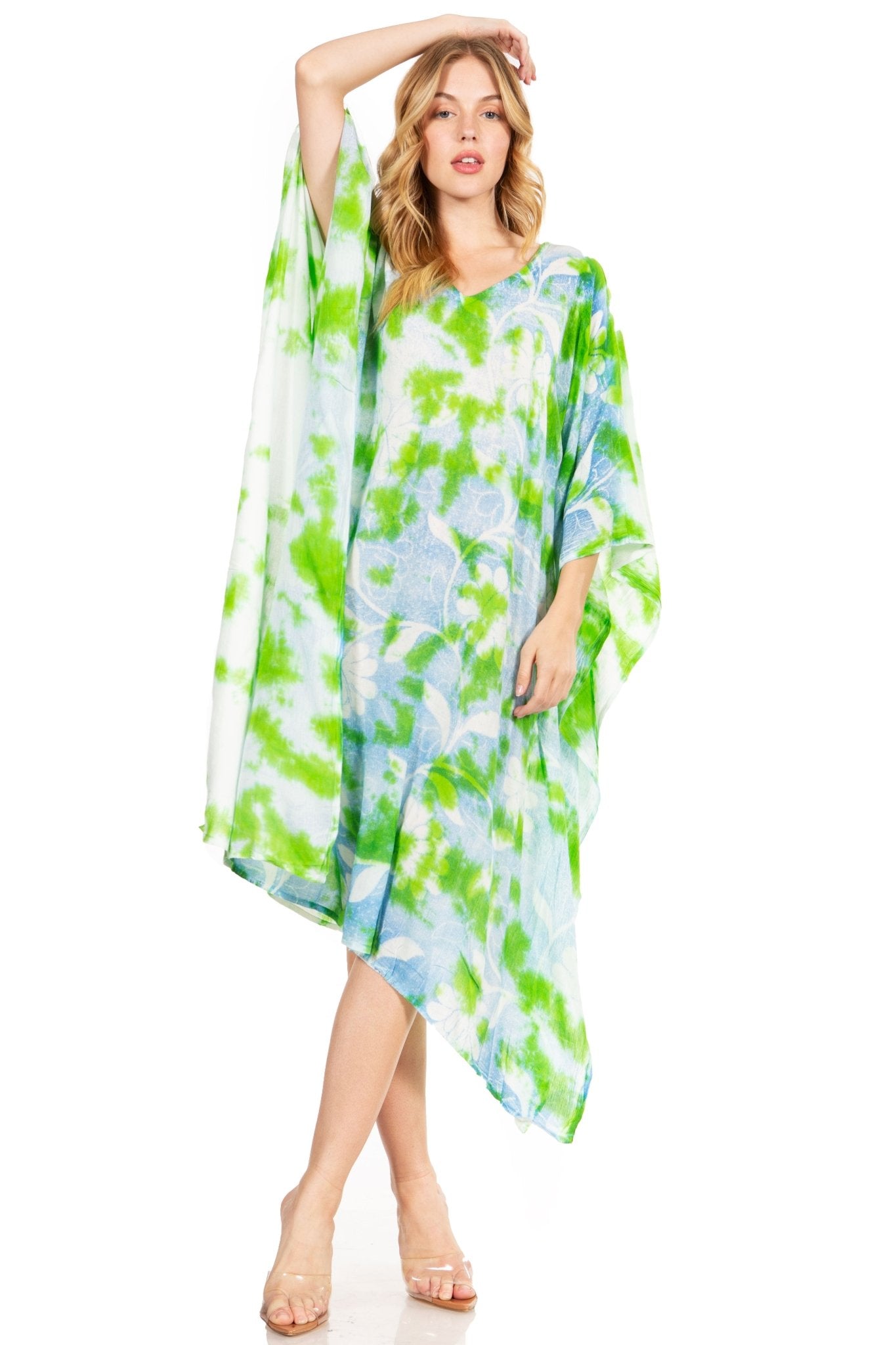 Sakkas Clementine Second Women's Tie Dye Caftan Dress/Cover Up Beach Kaftan Boho dresses La Vie Bien Sakkas Clementine Second Women's Tie Dye Caftan Dress/Cover Up Beach Kaftan Boho