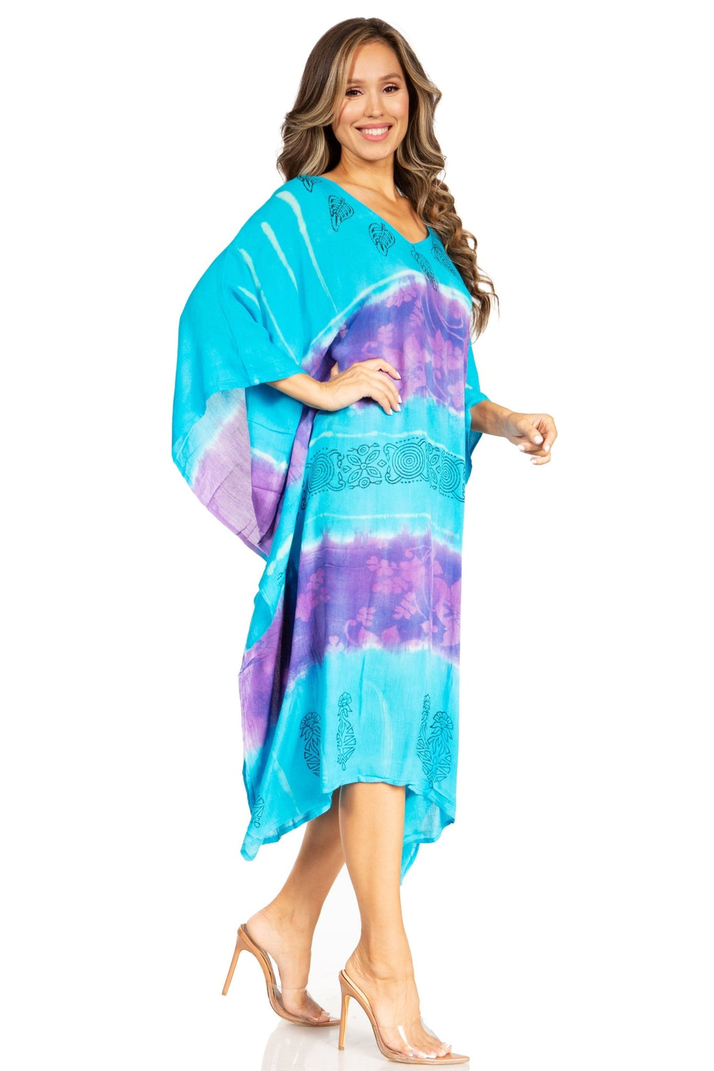 Sakkas Clementine Second Women's Tie Dye Caftan Dress/Cover Up Beach Kaftan Boho dresses La Vie Bien Sakkas Clementine Second Women's Tie Dye Caftan Dress/Cover Up Beach Kaftan Boho