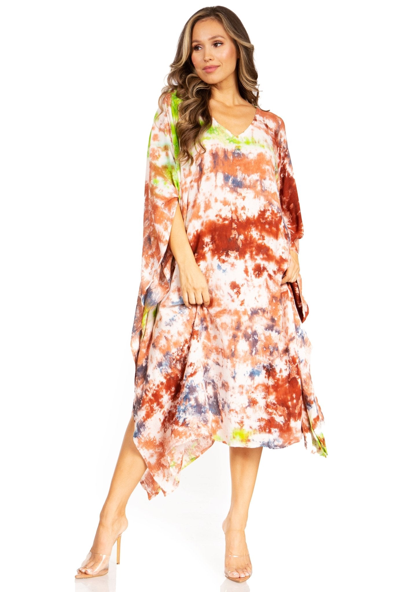 Sakkas Clementine Second Women's Tie Dye Caftan Dress/Cover Up Beach Kaftan Boho dresses La Vie Bien Sakkas Clementine Second Women's Tie Dye Caftan Dress/Cover Up Beach Kaftan Boho