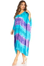 Sakkas Clementine Second Women's Tie Dye Caftan Dress/Cover Up Beach Kaftan Boho dresses La Vie Bien Sakkas Clementine Second Women's Tie Dye Caftan Dress/Cover Up Beach Kaftan Boho
