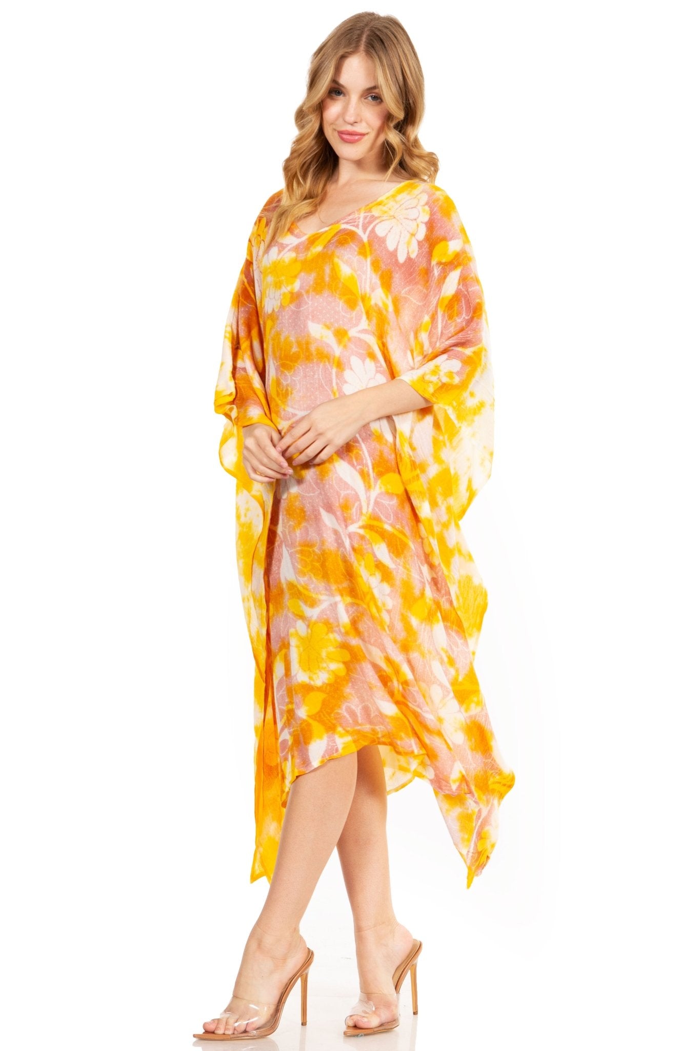 Sakkas Clementine Second Women's Tie Dye Caftan Dress/Cover Up Beach Kaftan Boho dresses La Vie Bien Sakkas Clementine Second Women's Tie Dye Caftan Dress/Cover Up Beach Kaftan Boho