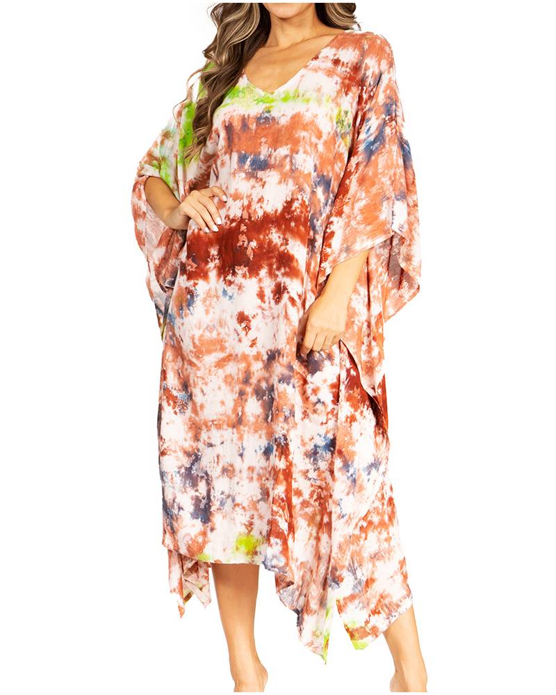 Sakkas Clementine Second Women's Tie Dye Caftan Dress/Cover Up Beach Kaftan Boho dresses La Vie Bien Sakkas Clementine Second Women's Tie Dye Caftan Dress/Cover Up Beach Kaftan Boho