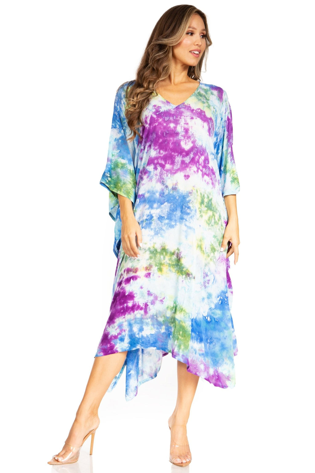 Sakkas Clementine Second Women's Tie Dye Caftan Dress/Cover Up Beach Kaftan Boho dresses La Vie Bien Sakkas Clementine Second Women's Tie Dye Caftan Dress/Cover Up Beach Kaftan Boho