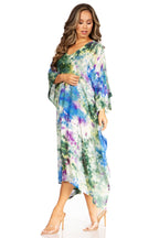 Sakkas Clementine Second Women's Tie Dye Caftan Dress/Cover Up Beach Kaftan Boho dresses La Vie Bien Sakkas Clementine Second Women's Tie Dye Caftan Dress/Cover Up Beach Kaftan Boho