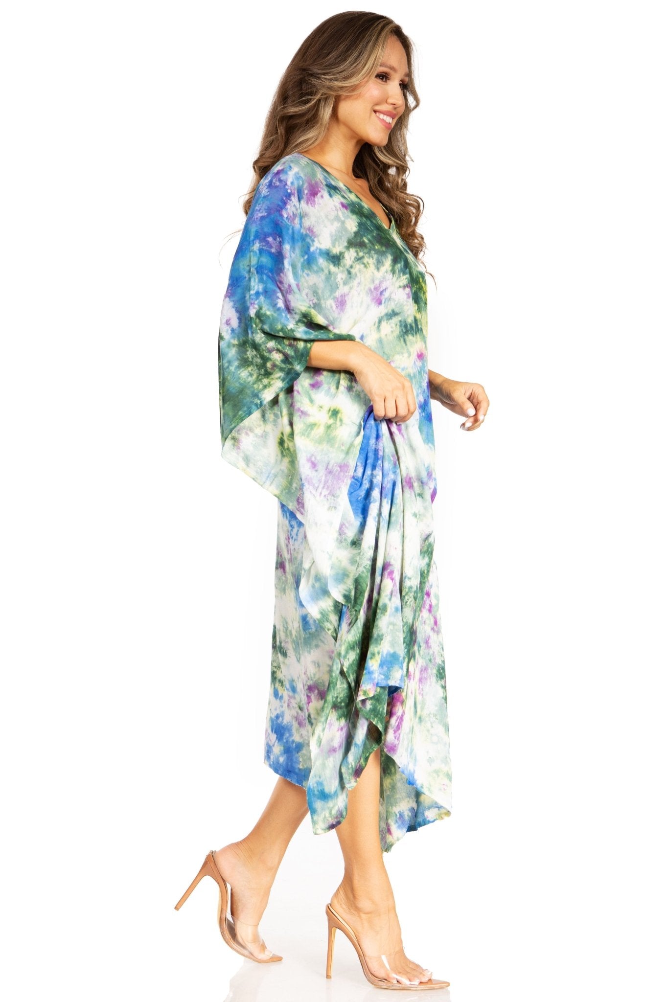 Sakkas Clementine Second Women's Tie Dye Caftan Dress/Cover Up Beach Kaftan Boho dresses La Vie Bien Sakkas Clementine Second Women's Tie Dye Caftan Dress/Cover Up Beach Kaftan Boho
