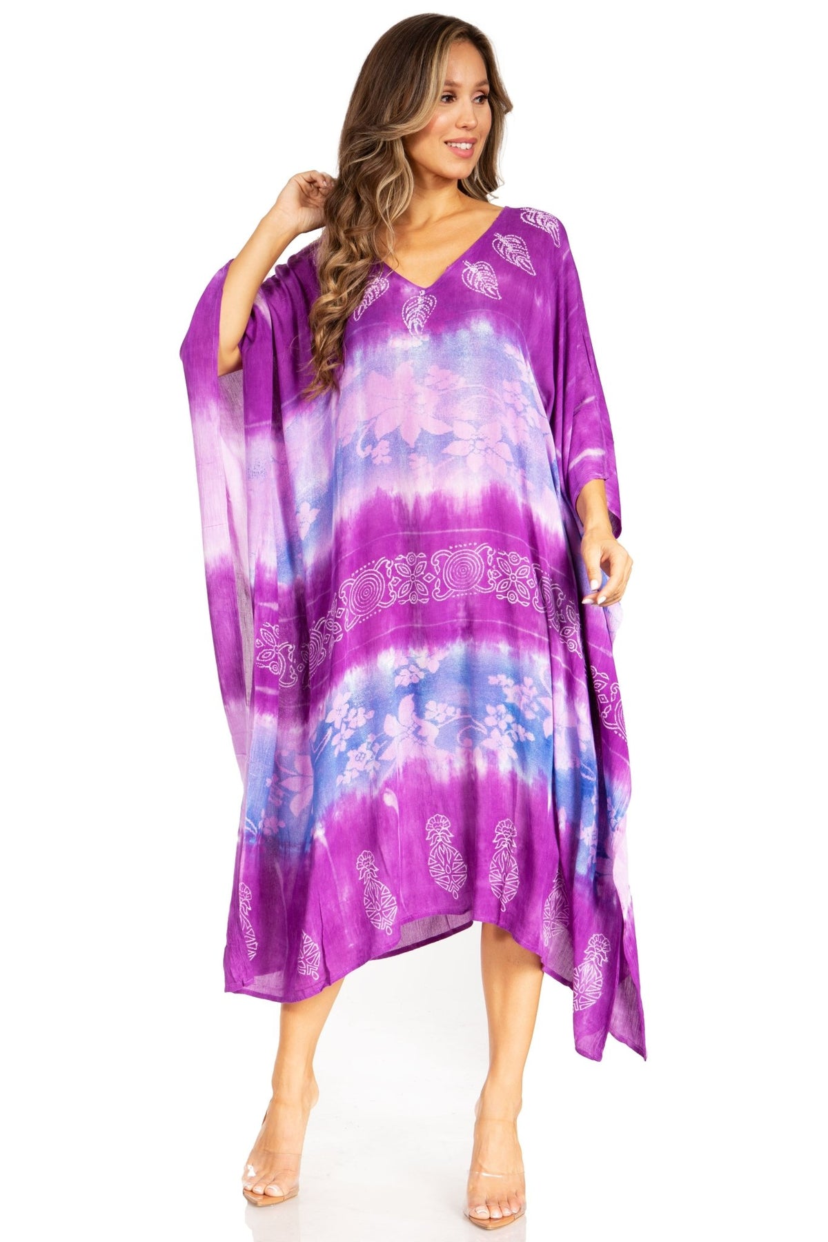 Sakkas Clementine Second Women's Tie Dye Caftan Dress/Cover Up Beach Kaftan Boho dresses La Vie Bien Sakkas Clementine Second Women's Tie Dye Caftan Dress/Cover Up Beach Kaftan Boho