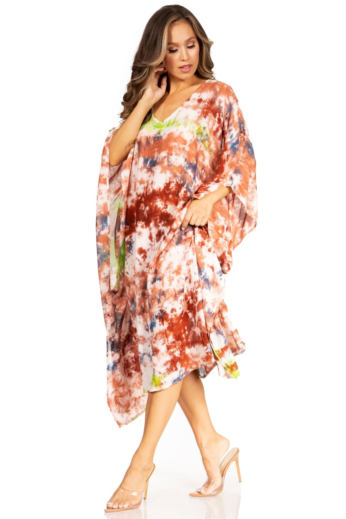 Sakkas Clementine Second Women's Tie Dye Caftan Dress/Cover Up Beach Kaftan Boho dresses La Vie Bien Sakkas Clementine Second Women's Tie Dye Caftan Dress/Cover Up Beach Kaftan Boho