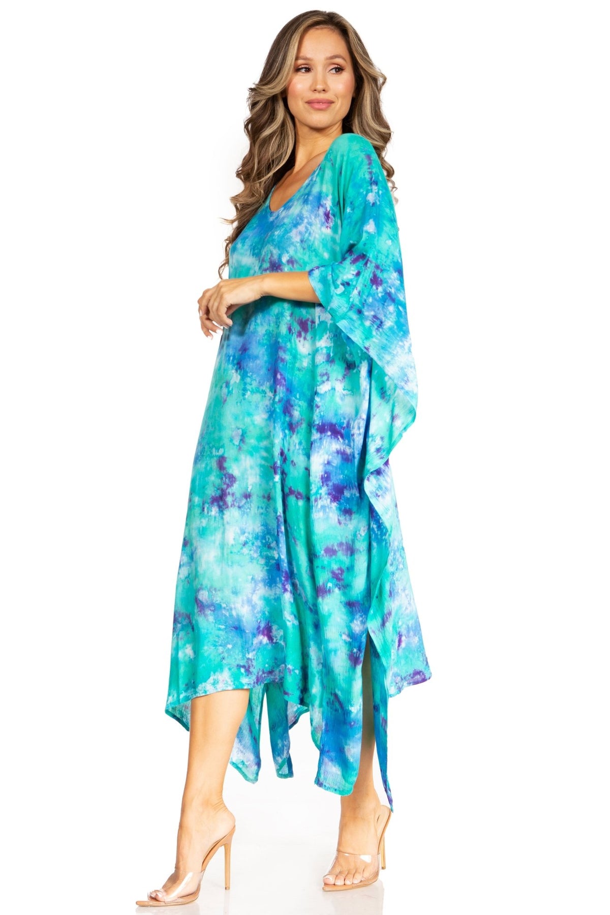 Sakkas Clementine Second Women's Tie Dye Caftan Dress/Cover Up Beach Kaftan Boho dresses La Vie Bien Sakkas Clementine Second Women's Tie Dye Caftan Dress/Cover Up Beach Kaftan Boho