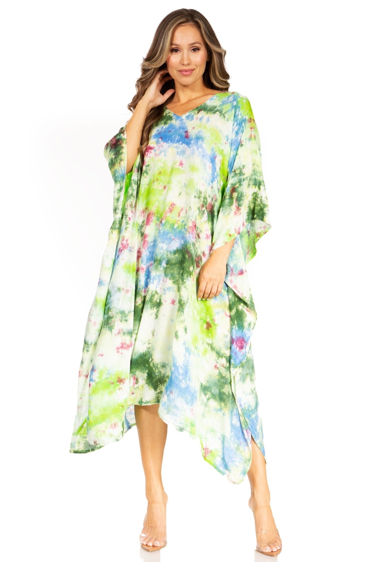 Sakkas Clementine Second Women's Tie Dye Caftan Dress/Cover Up Beach Kaftan Boho dresses La Vie Bien Sakkas Clementine Second Women's Tie Dye Caftan Dress/Cover Up Beach Kaftan Boho