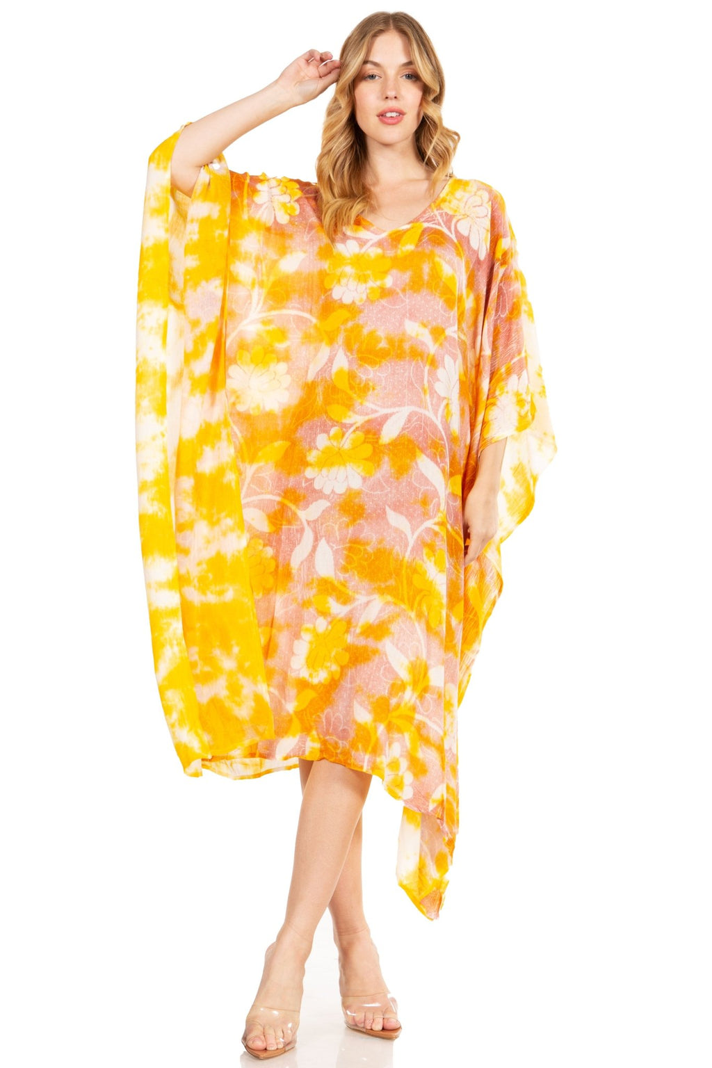 Sakkas Clementine Second Women's Tie Dye Caftan Dress/Cover Up Beach Kaftan Boho dresses La Vie Bien Sakkas Clementine Second Women's Tie Dye Caftan Dress/Cover Up Beach Kaftan Boho