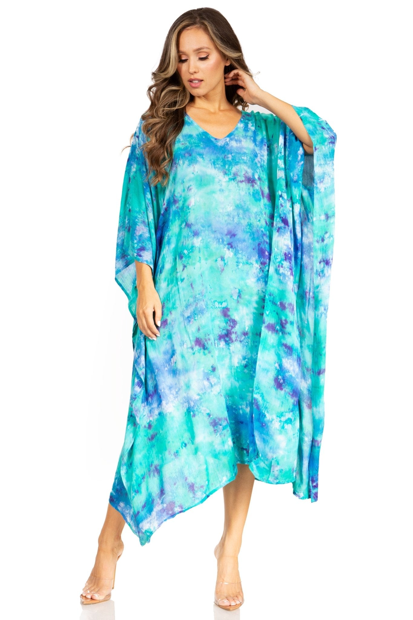Sakkas Clementine Second Women's Tie Dye Caftan Dress/Cover Up Beach Kaftan Boho dresses La Vie Bien Sakkas Clementine Second Women's Tie Dye Caftan Dress/Cover Up Beach Kaftan Boho