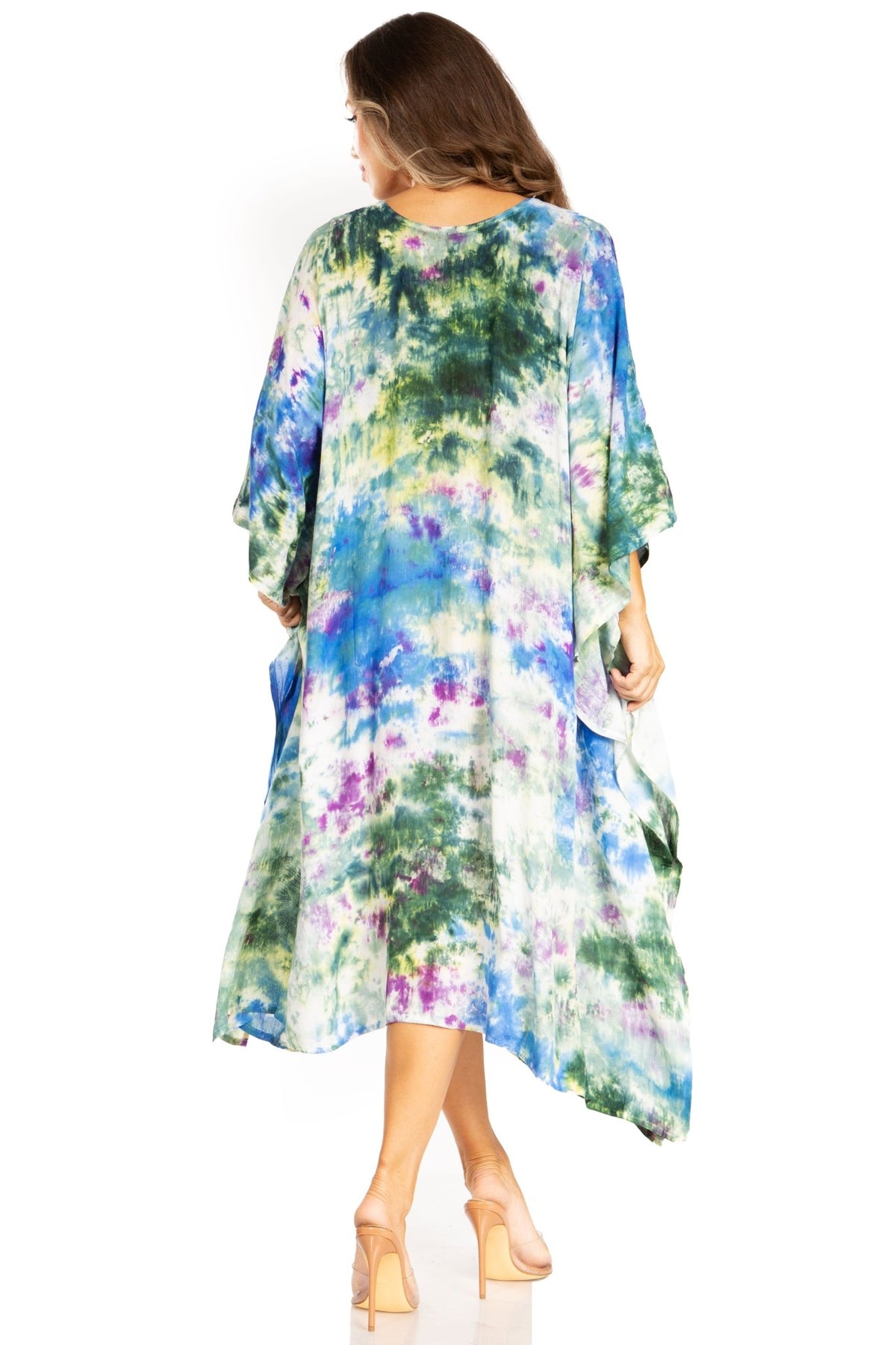Sakkas Clementine Second Women's Tie Dye Caftan Dress/Cover Up Beach Kaftan Boho dresses La Vie Bien Sakkas Clementine Second Women's Tie Dye Caftan Dress/Cover Up Beach Kaftan Boho