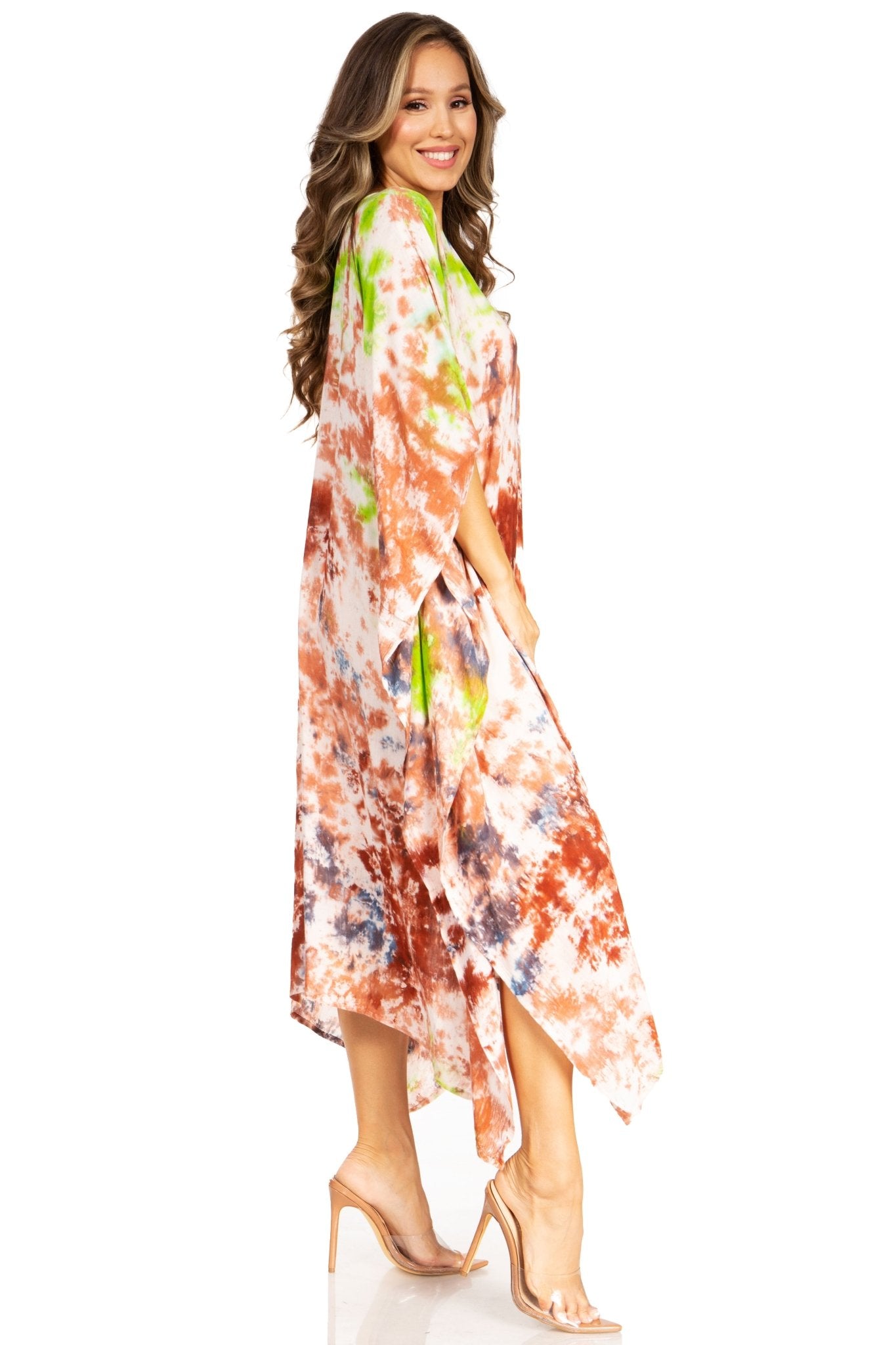 Sakkas Clementine Second Women's Tie Dye Caftan Dress/Cover Up Beach Kaftan Boho dresses La Vie Bien Sakkas Clementine Second Women's Tie Dye Caftan Dress/Cover Up Beach Kaftan Boho