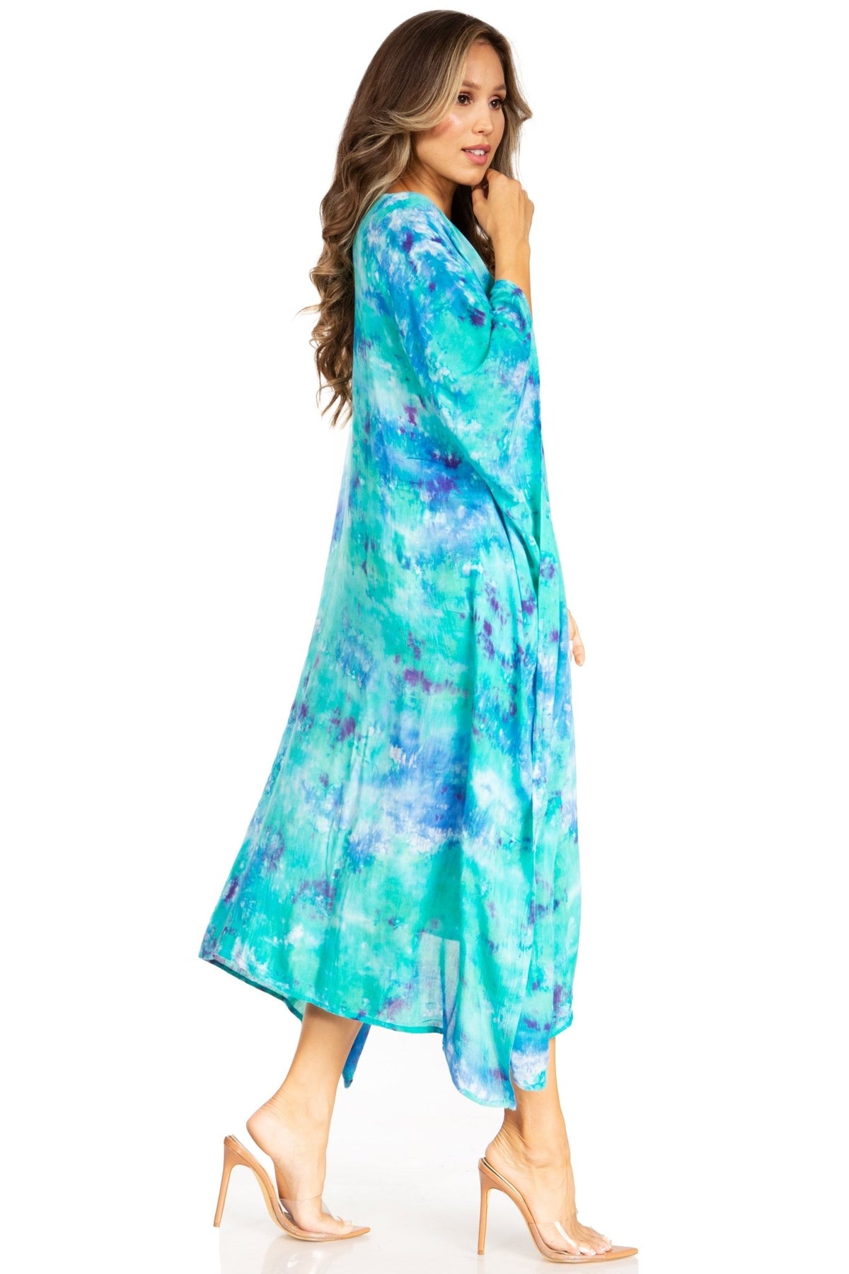 Sakkas Clementine Second Women's Tie Dye Caftan Dress/Cover Up Beach Kaftan Boho dresses La Vie Bien Sakkas Clementine Second Women's Tie Dye Caftan Dress/Cover Up Beach Kaftan Boho