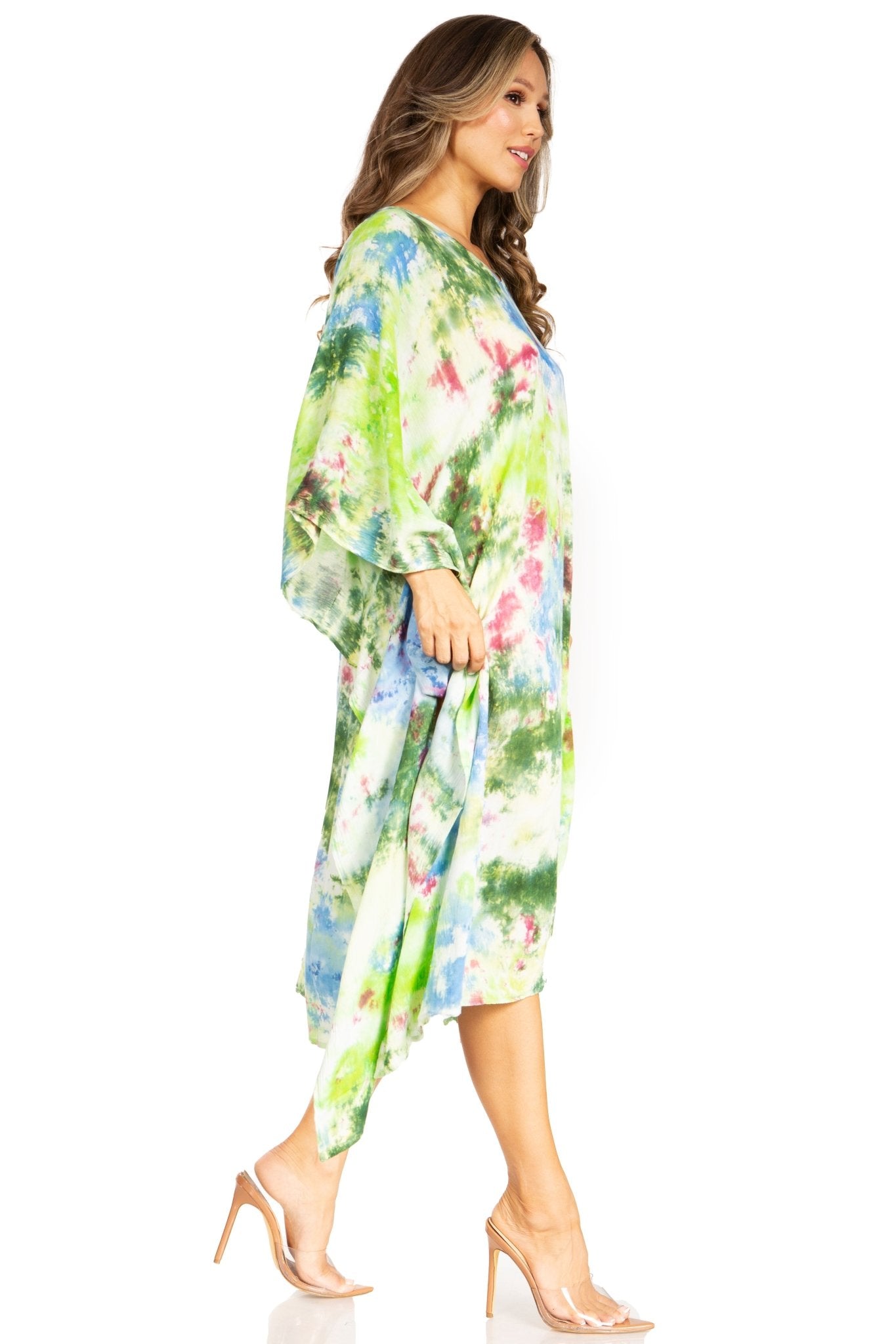 Sakkas Clementine Second Women's Tie Dye Caftan Dress/Cover Up Beach Kaftan Boho dresses La Vie Bien Sakkas Clementine Second Women's Tie Dye Caftan Dress/Cover Up Beach Kaftan Boho