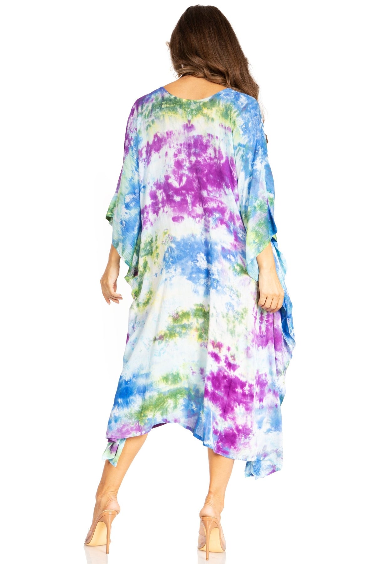 Sakkas Clementine Second Women's Tie Dye Caftan Dress/Cover Up Beach Kaftan Boho dresses La Vie Bien Sakkas Clementine Second Women's Tie Dye Caftan Dress/Cover Up Beach Kaftan Boho