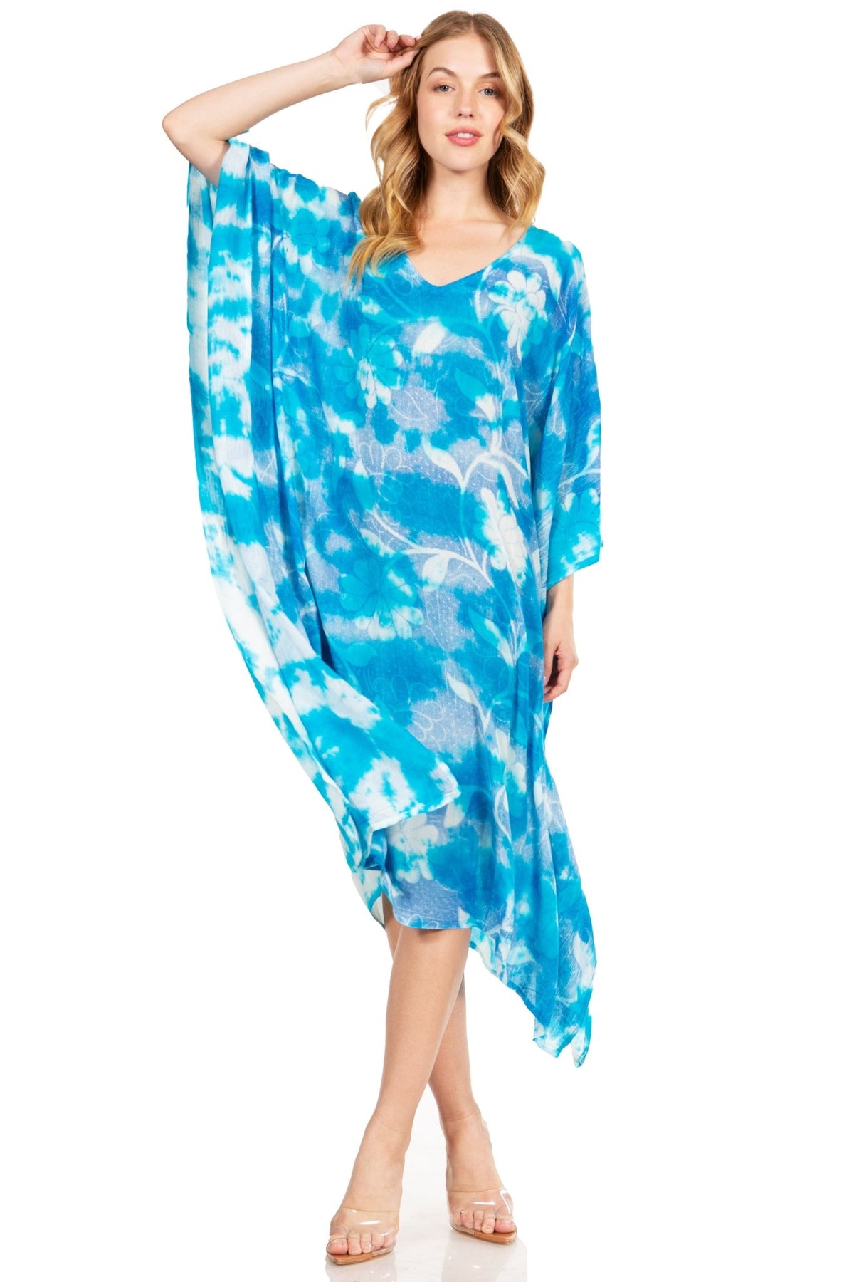 Sakkas Clementine Second Women's Tie Dye Caftan Dress/Cover Up Beach Kaftan Boho dresses La Vie Bien Sakkas Clementine Second Women's Tie Dye Caftan Dress/Cover Up Beach Kaftan Boho