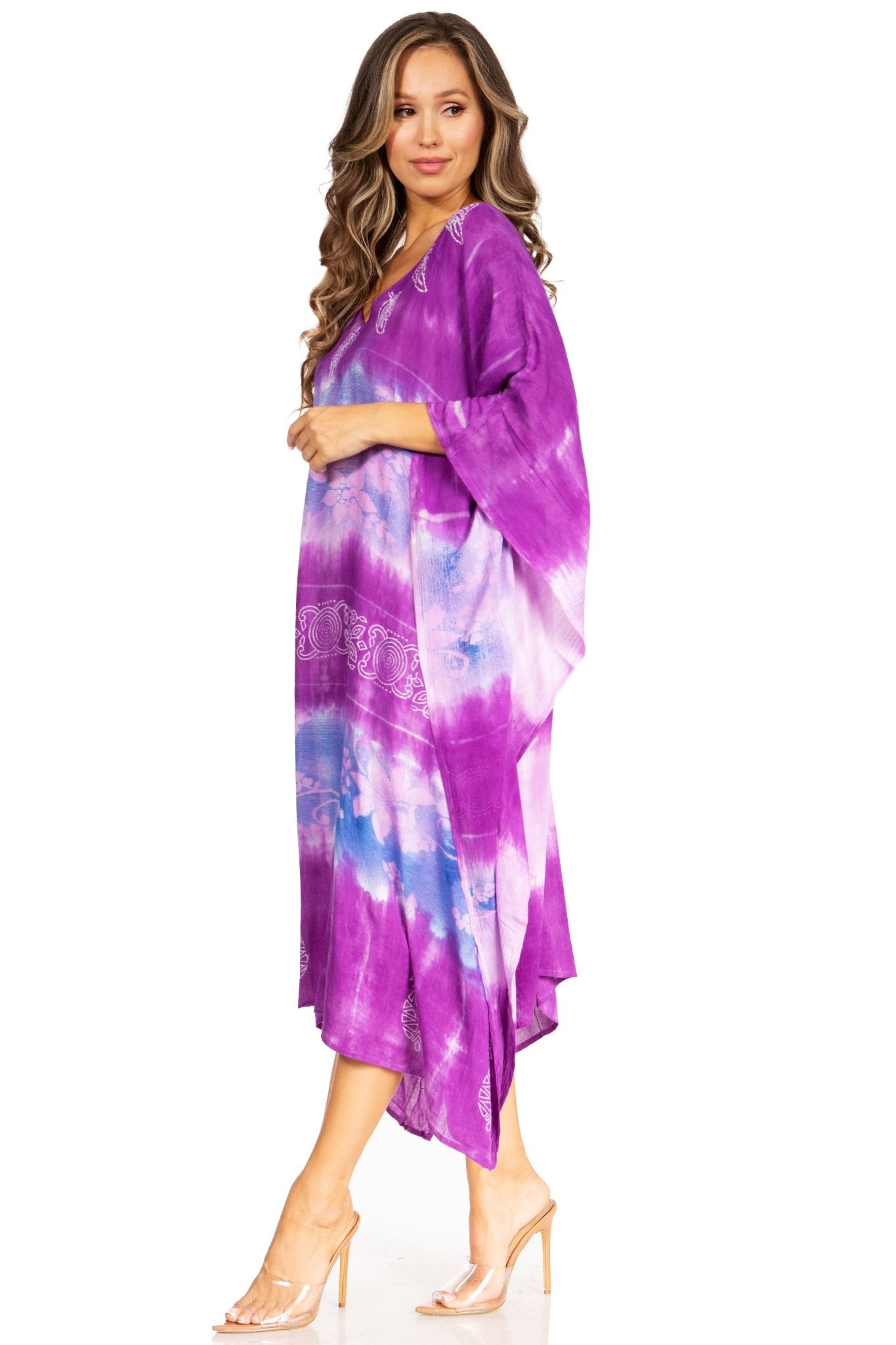 Sakkas Clementine Second Women's Tie Dye Caftan Dress/Cover Up Beach Kaftan Boho dresses La Vie Bien Sakkas Clementine Second Women's Tie Dye Caftan Dress/Cover Up Beach Kaftan Boho