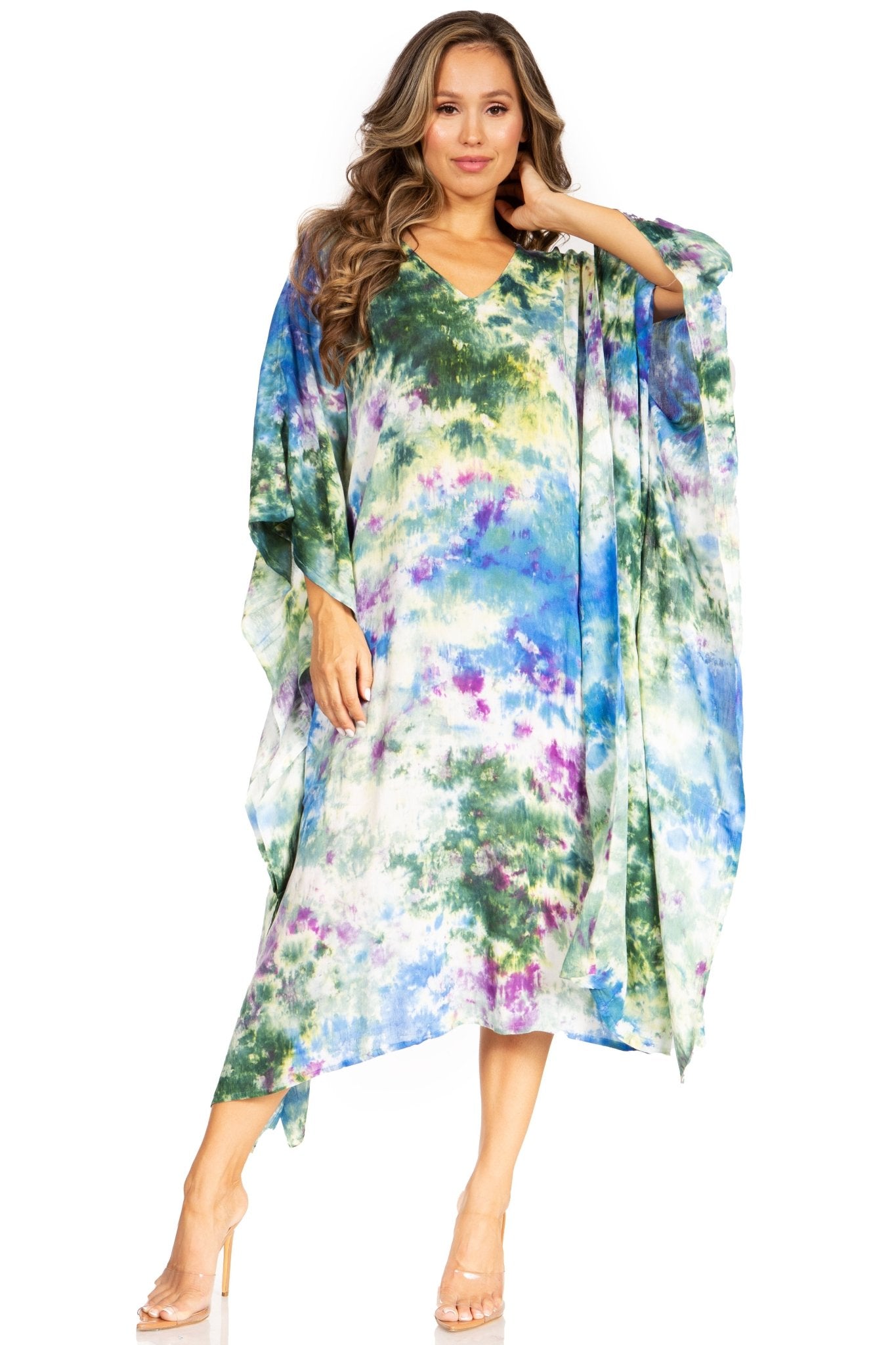 Sakkas Clementine Second Women's Tie Dye Caftan Dress/Cover Up Beach Kaftan Boho dresses La Vie Bien Sakkas Clementine Second Women's Tie Dye Caftan Dress/Cover Up Beach Kaftan Boho