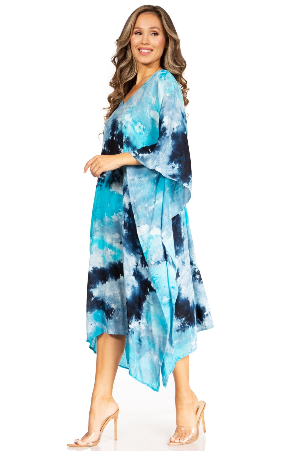 Sakkas Clementine Second Women's Tie Dye Caftan Dress/Cover Up Beach Kaftan Boho dresses La Vie Bien Sakkas Clementine Second Women's Tie Dye Caftan Dress/Cover Up Beach Kaftan Boho