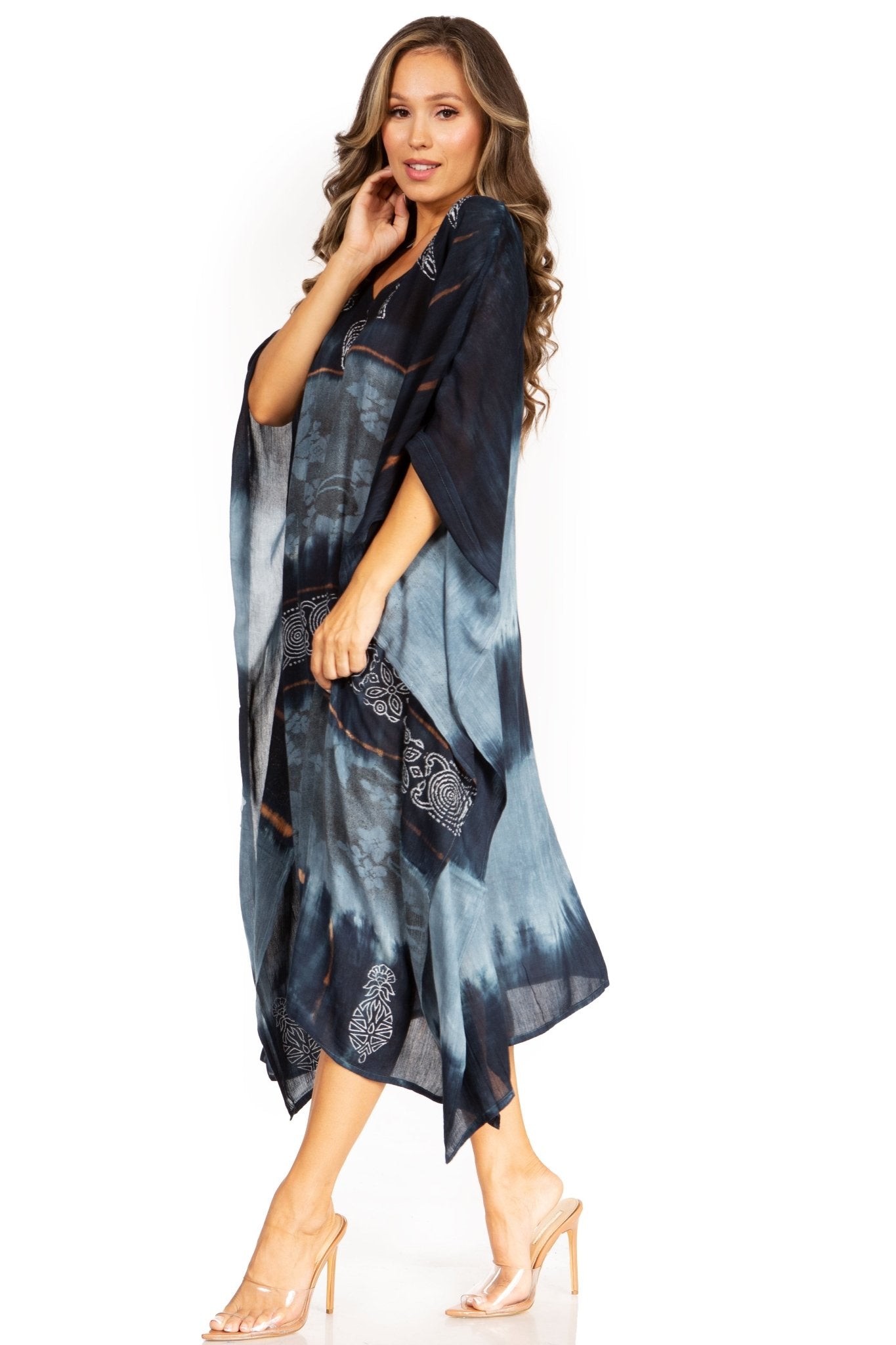 Sakkas Clementine Second Women's Tie Dye Caftan Dress/Cover Up Beach Kaftan Boho dresses La Vie Bien Sakkas Clementine Second Women's Tie Dye Caftan Dress/Cover Up Beach Kaftan Boho