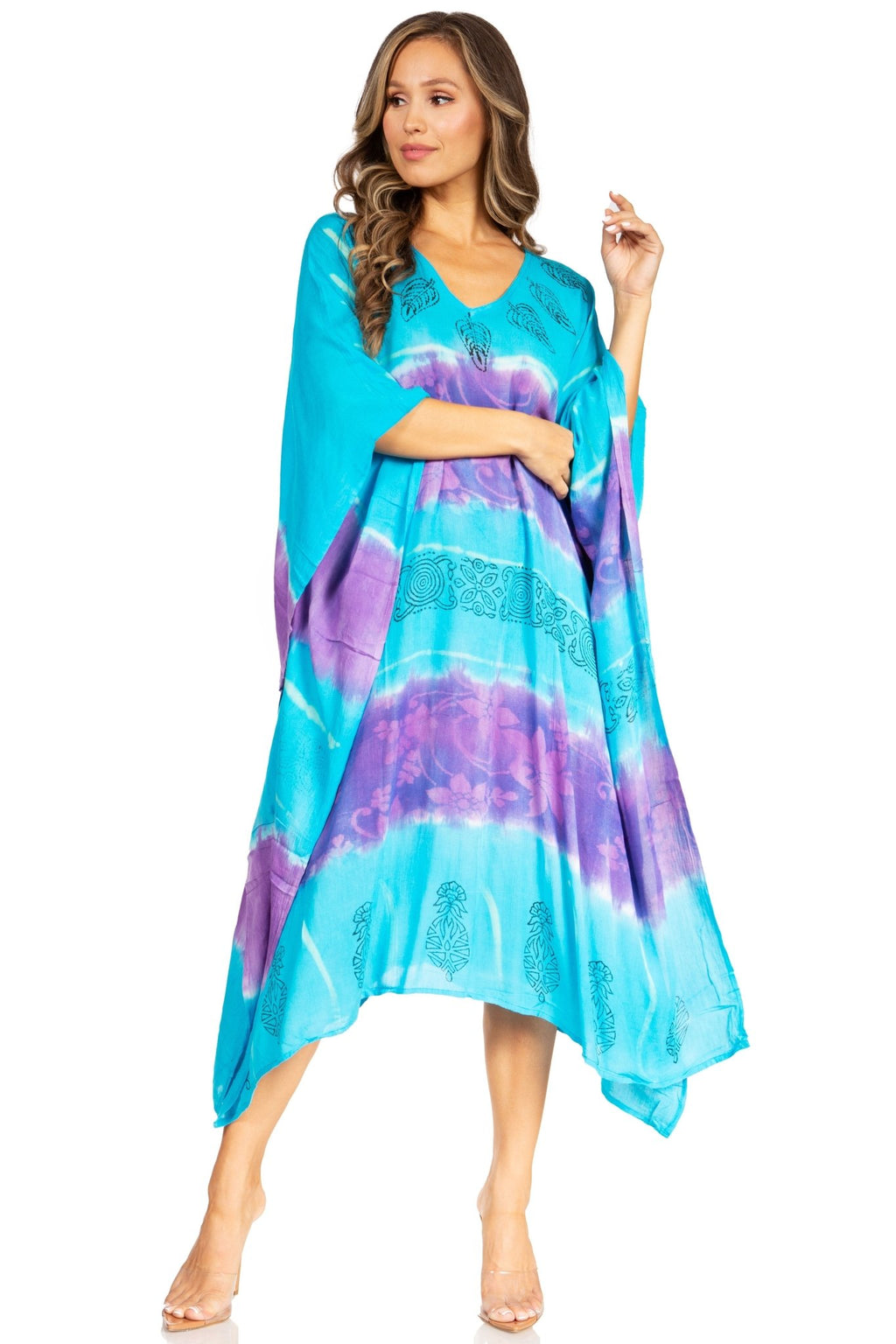 Sakkas Clementine Second Women's Tie Dye Caftan Dress/Cover Up Beach Kaftan Boho dresses La Vie Bien Sakkas Clementine Second Women's Tie Dye Caftan Dress/Cover Up Beach Kaftan Boho