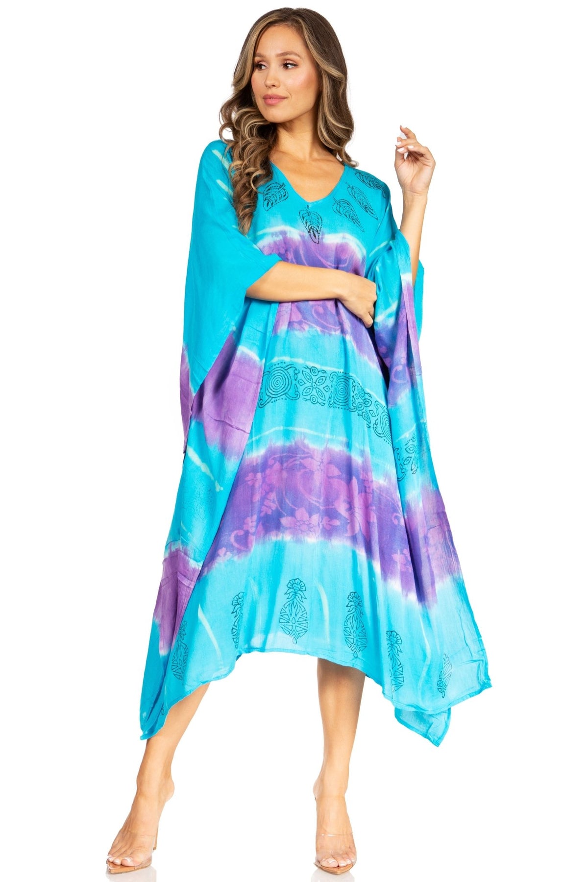 Sakkas Clementine Second Women's Tie Dye Caftan Dress/Cover Up Beach Kaftan Boho dresses La Vie Bien Sakkas Clementine Second Women's Tie Dye Caftan Dress/Cover Up Beach Kaftan Boho