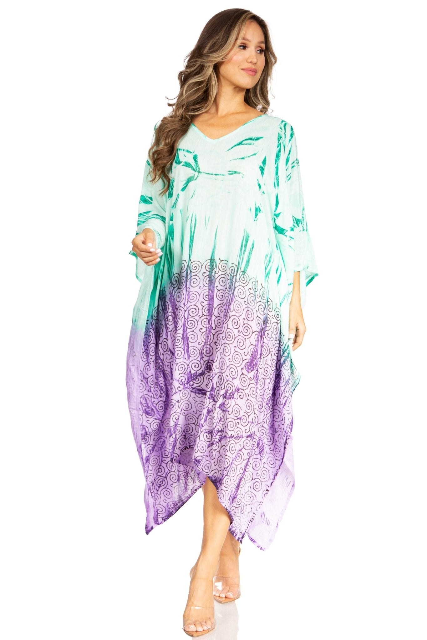 Sakkas Clementine Third Women's Tie Dye Caftan Dress/Cover Up Beach Kaftan Summer dresses La Vie Bien Sakkas Clementine Third Women's Tie Dye Caftan Dress/Cover Up Beach Kaftan Summer