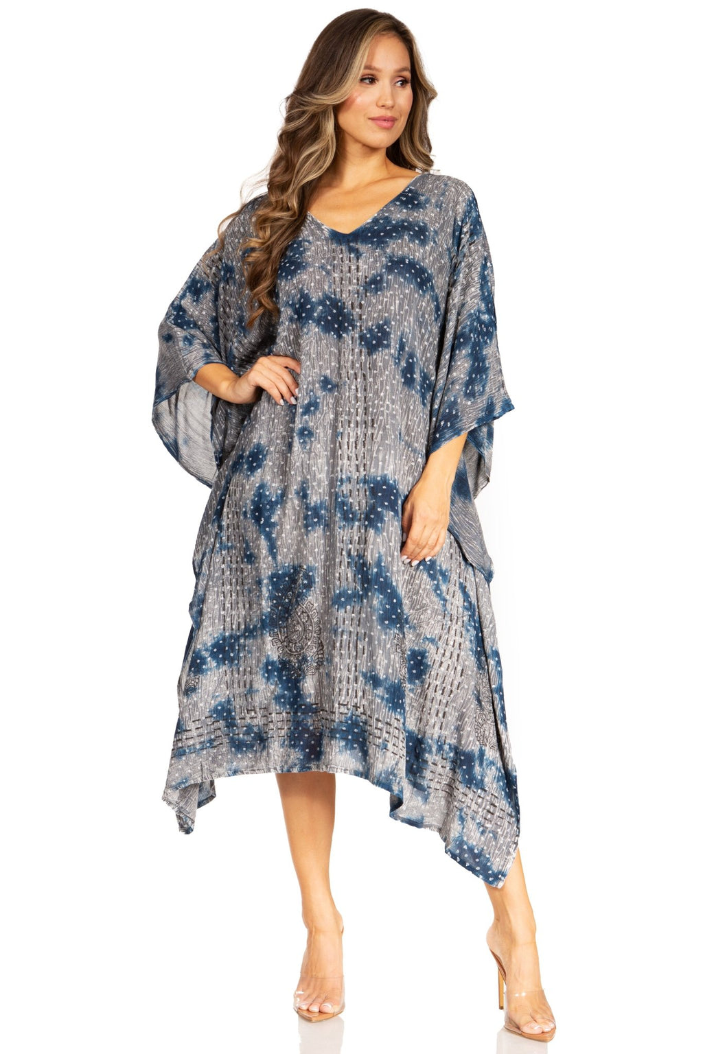 Sakkas Clementine Third Women's Tie Dye Caftan Dress/Cover Up Beach Kaftan Summer dresses La Vie Bien Sakkas Clementine Third Women's Tie Dye Caftan Dress/Cover Up Beach Kaftan Summer