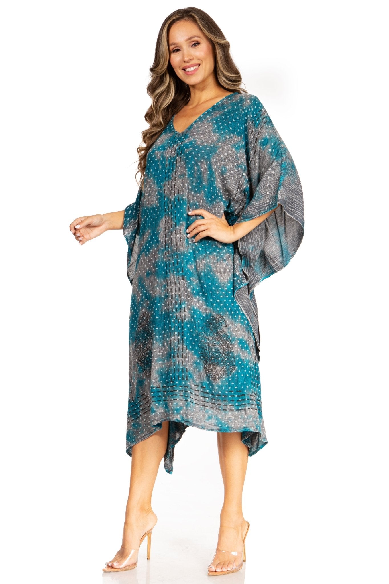 Sakkas Clementine Third Women's Tie Dye Caftan Dress/Cover Up Beach Kaftan Summer dresses La Vie Bien Sakkas Clementine Third Women's Tie Dye Caftan Dress/Cover Up Beach Kaftan Summer