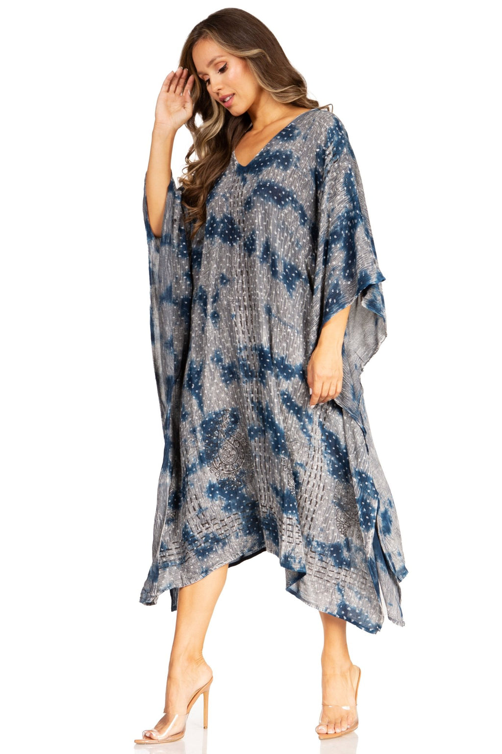 Sakkas Clementine Third Women's Tie Dye Caftan Dress/Cover Up Beach Kaftan Summer dresses La Vie Bien Sakkas Clementine Third Women's Tie Dye Caftan Dress/Cover Up Beach Kaftan Summer