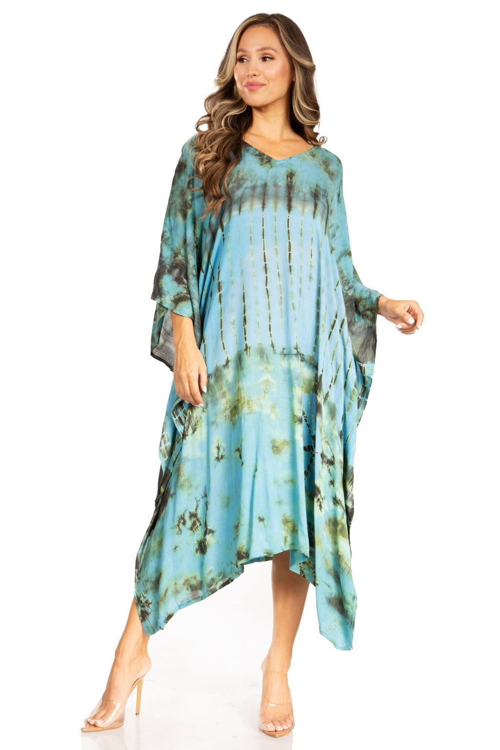 Sakkas Clementine Women's Tie Dye Caftan Dress/Cover Up Beach Kaftan Boho Summer dresses La Vie Bien Sakkas Clementine Women's Tie Dye Caftan Dress/Cover Up Beach Kaftan Boho Summer