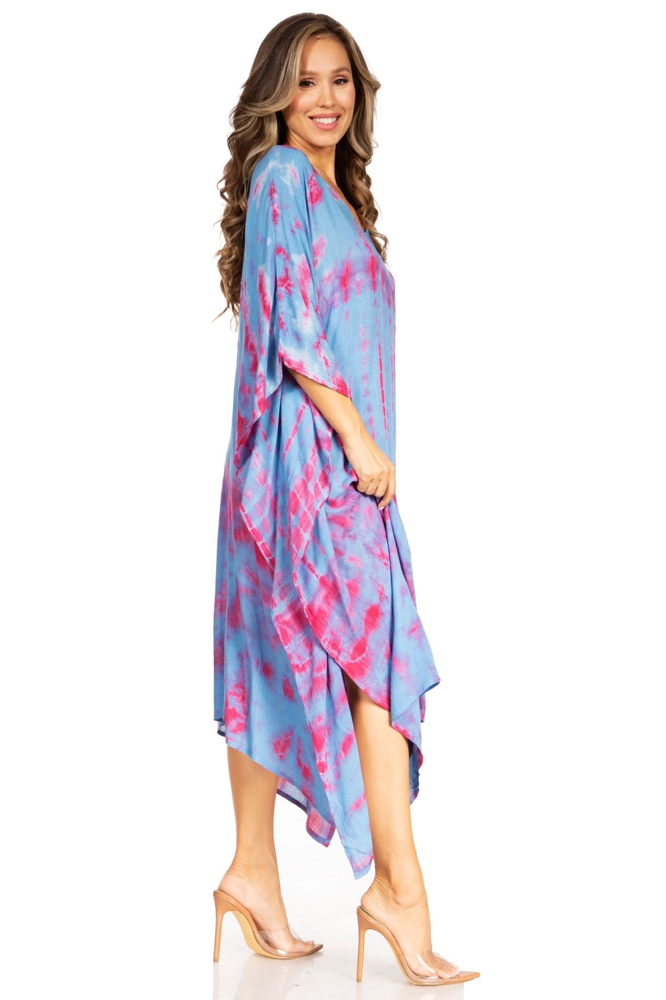 Sakkas Clementine Women's Tie Dye Caftan Dress/Cover Up Beach Kaftan Boho Summer dresses La Vie Bien Sakkas Clementine Women's Tie Dye Caftan Dress/Cover Up Beach Kaftan Boho Summer