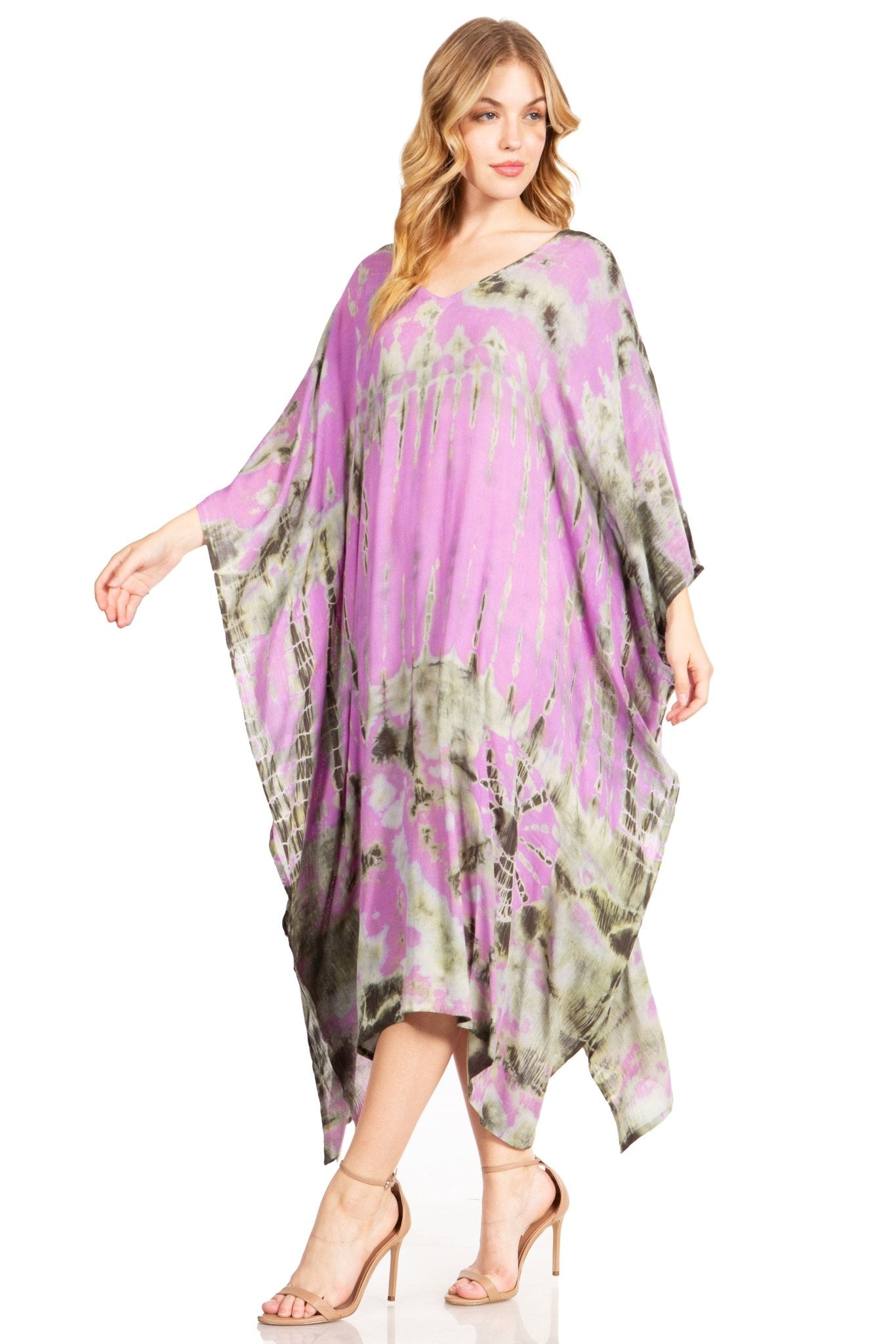 Sakkas Clementine Women's Tie Dye Caftan Dress/Cover Up Beach Kaftan Boho Summer dresses La Vie Bien Sakkas Clementine Women's Tie Dye Caftan Dress/Cover Up Beach Kaftan Boho Summer