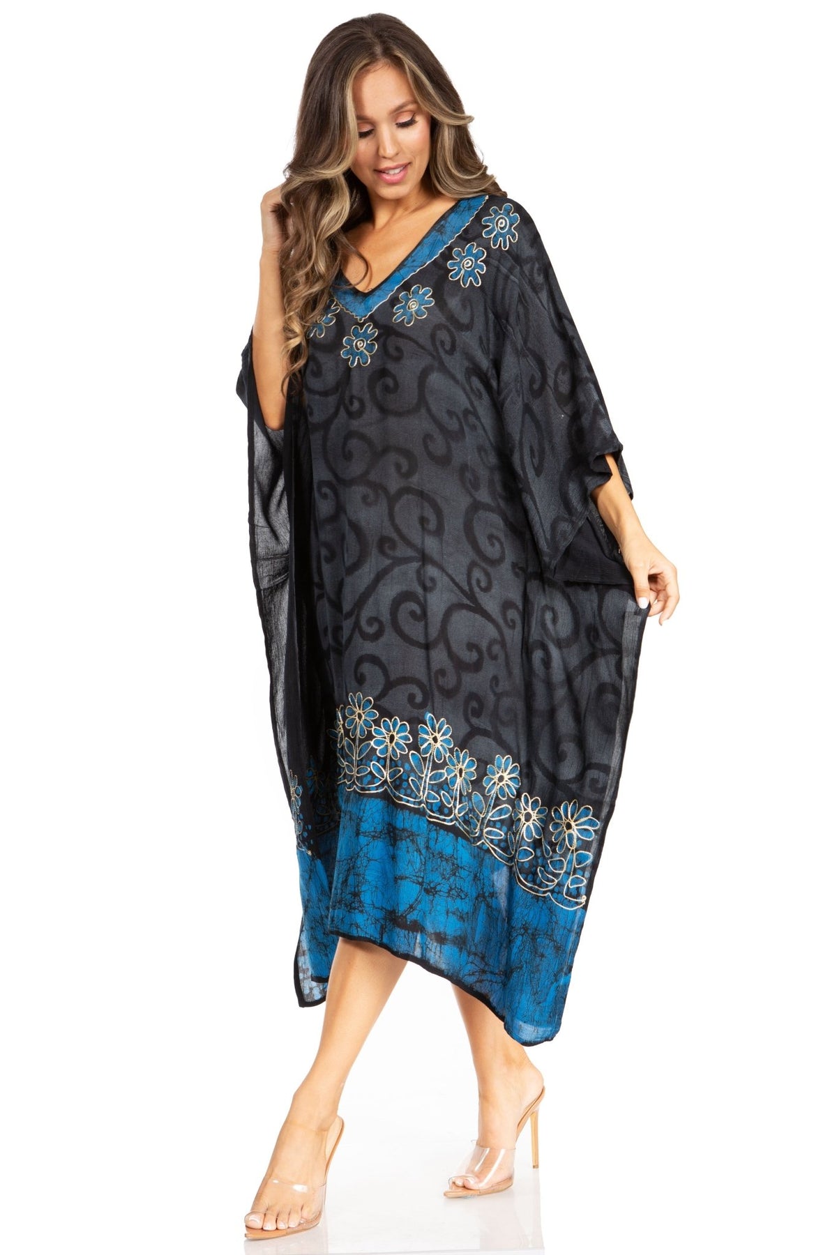 Sakkas Clementine Women's Tie Dye Caftan Dress/Cover Up Beach Kaftan Boho Summer dresses La Vie Bien Sakkas Clementine Women's Tie Dye Caftan Dress/Cover Up Beach Kaftan Boho Summer