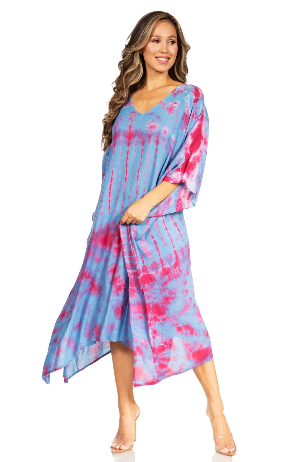 Sakkas Clementine Women's Tie Dye Caftan Dress/Cover Up Beach Kaftan Boho Summer dresses La Vie Bien Sakkas Clementine Women's Tie Dye Caftan Dress/Cover Up Beach Kaftan Boho Summer
