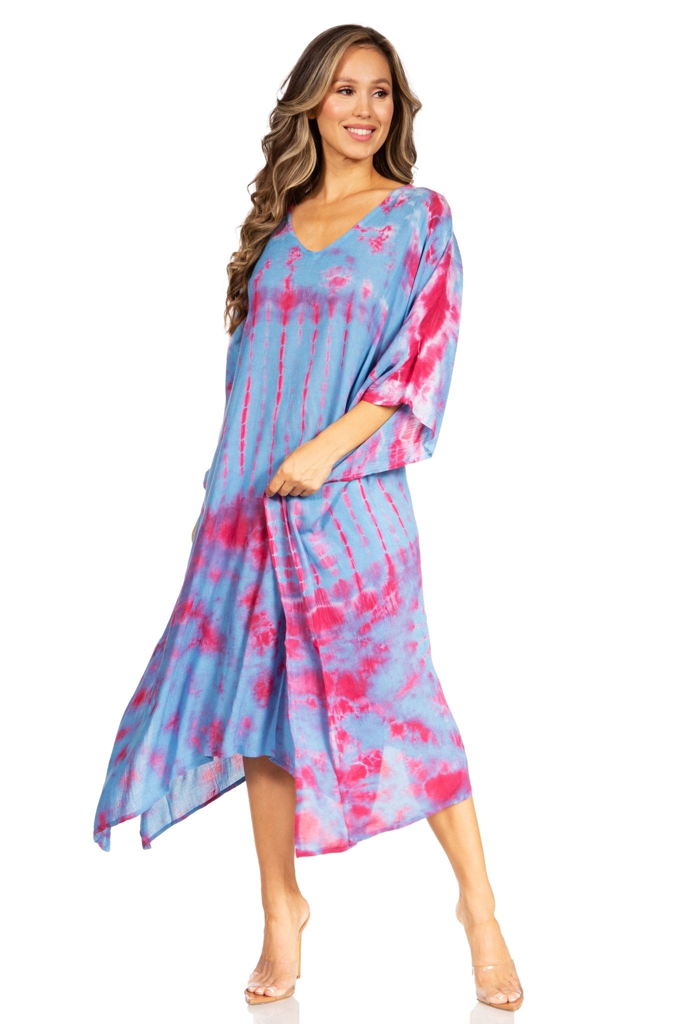 Sakkas Clementine Women's Tie Dye Caftan Dress/Cover Up Beach Kaftan Boho Summer dresses La Vie Bien Sakkas Clementine Women's Tie Dye Caftan Dress/Cover Up Beach Kaftan Boho Summer