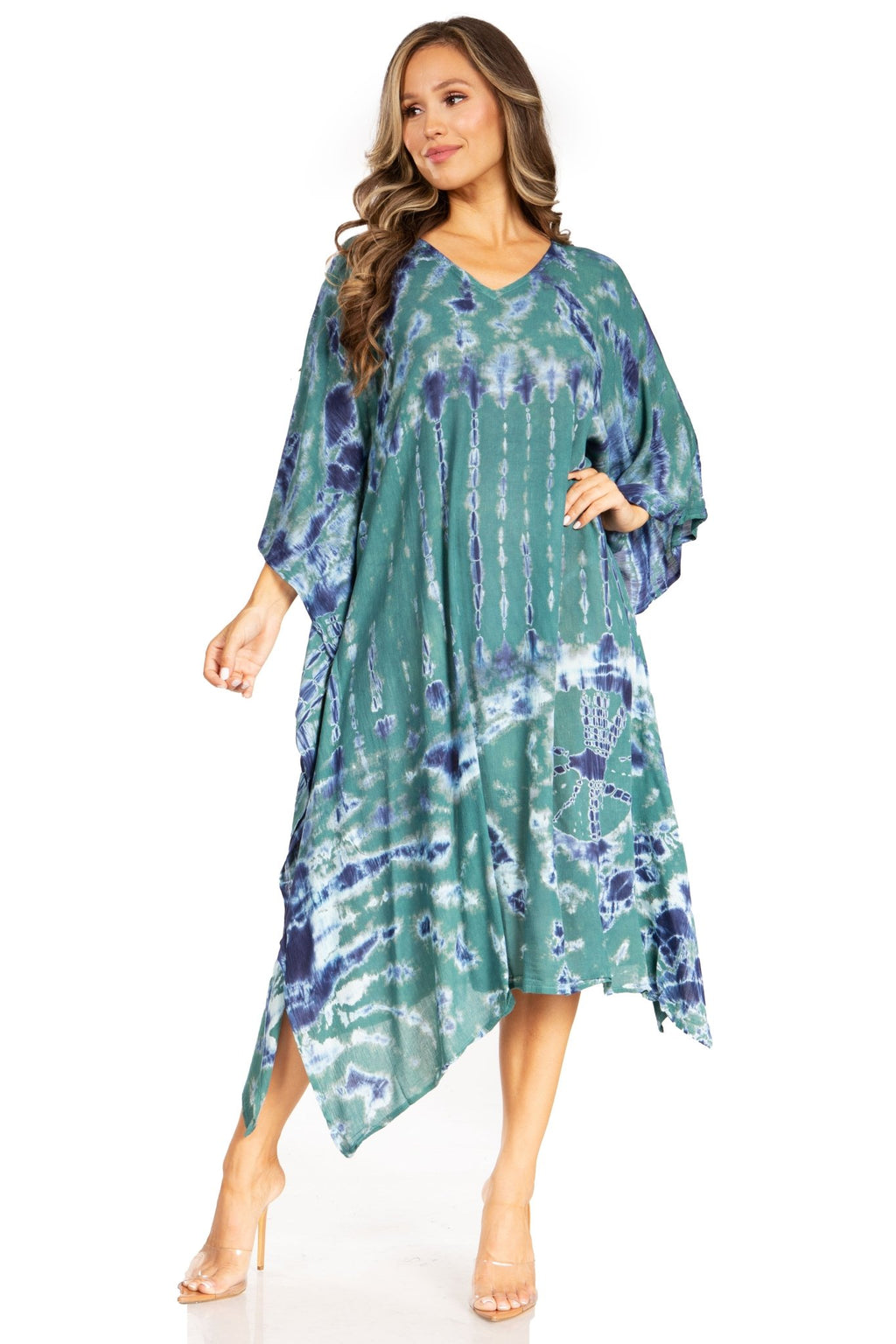 Sakkas Clementine Women's Tie Dye Caftan Dress/Cover Up Beach Kaftan Boho Summer dresses La Vie Bien Sakkas Clementine Women's Tie Dye Caftan Dress/Cover Up Beach Kaftan Boho Summer