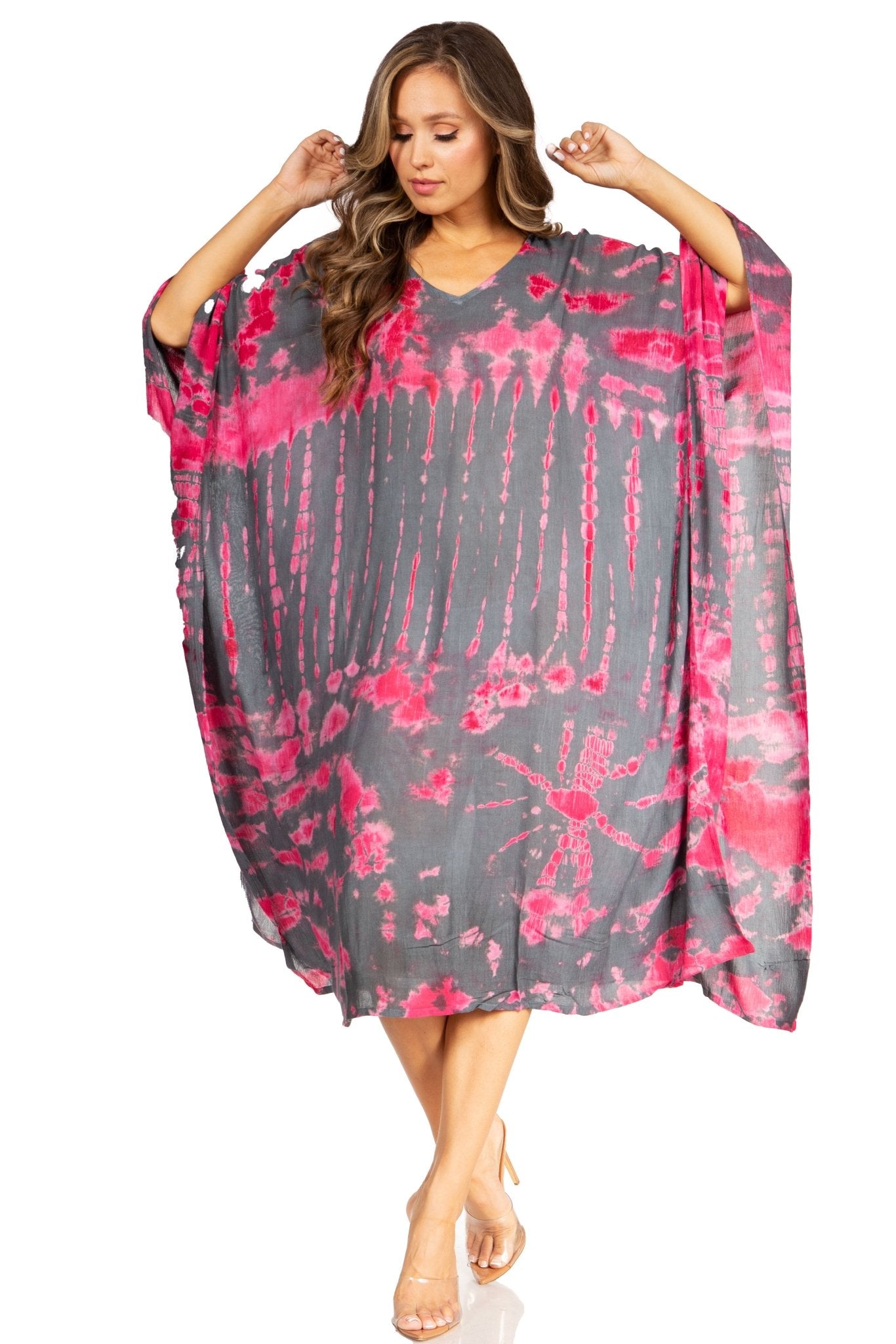 Sakkas Clementine Women's Tie Dye Caftan Dress/Cover Up Beach Kaftan Boho Summer dresses La Vie Bien Sakkas Clementine Women's Tie Dye Caftan Dress/Cover Up Beach Kaftan Boho Summer
