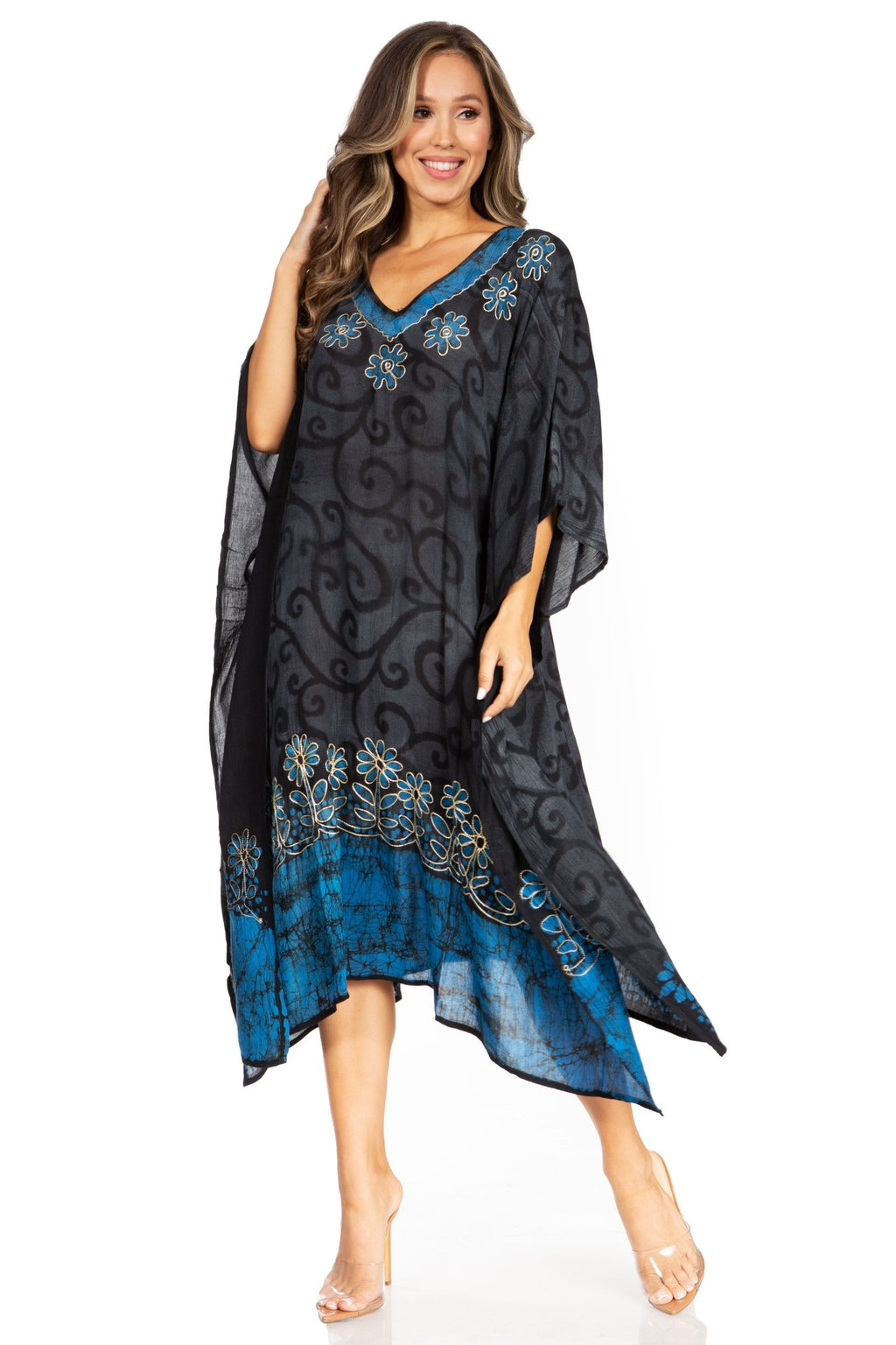 Sakkas Clementine Women's Tie Dye Caftan Dress/Cover Up Beach Kaftan Boho Summer dresses La Vie Bien Sakkas Clementine Women's Tie Dye Caftan Dress/Cover Up Beach Kaftan Boho Summer